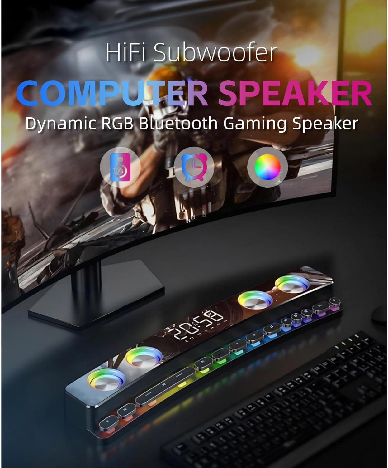 SH39 RGB Gaming Computer Speakers with Subwoofer - Bluetooth PC Speakers for Desktop, Laptop, Monitor, Projector & Phone - Powerful Bass for Gaming, Movies & Music (Black)