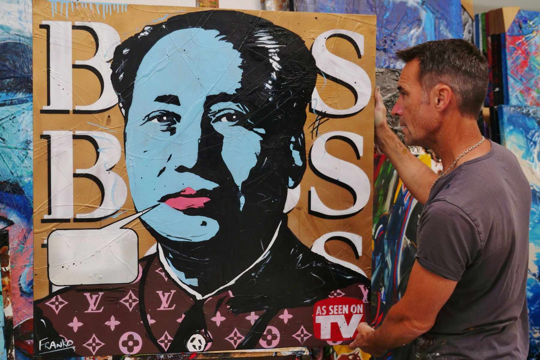 100cm x 100cm Mao Zedong Textured Urban Pop Art Canvas Painting - Modern Home Decor for Living Room, Bedroom & Office Wall Art