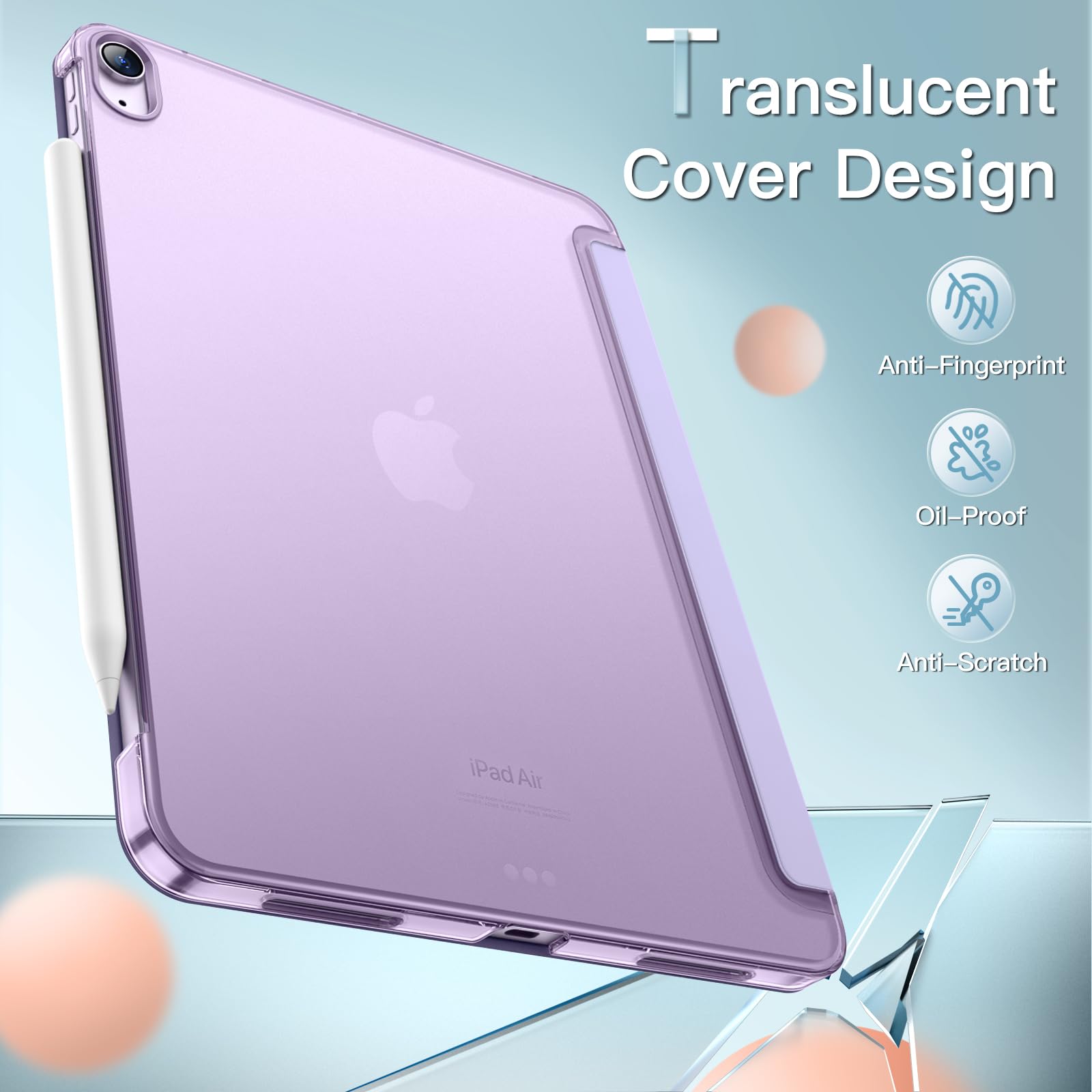 JETech Slim Stand Hard Back Shell Cover for iPad Air 11-Inch M3/M2 (2025/2024) & iPad Air 5 (2022 5th Generation 10.9-Inch) | Auto Wake/Sleep Protective Case in Light Purple | Perfect for Work, Travel & Home Use
