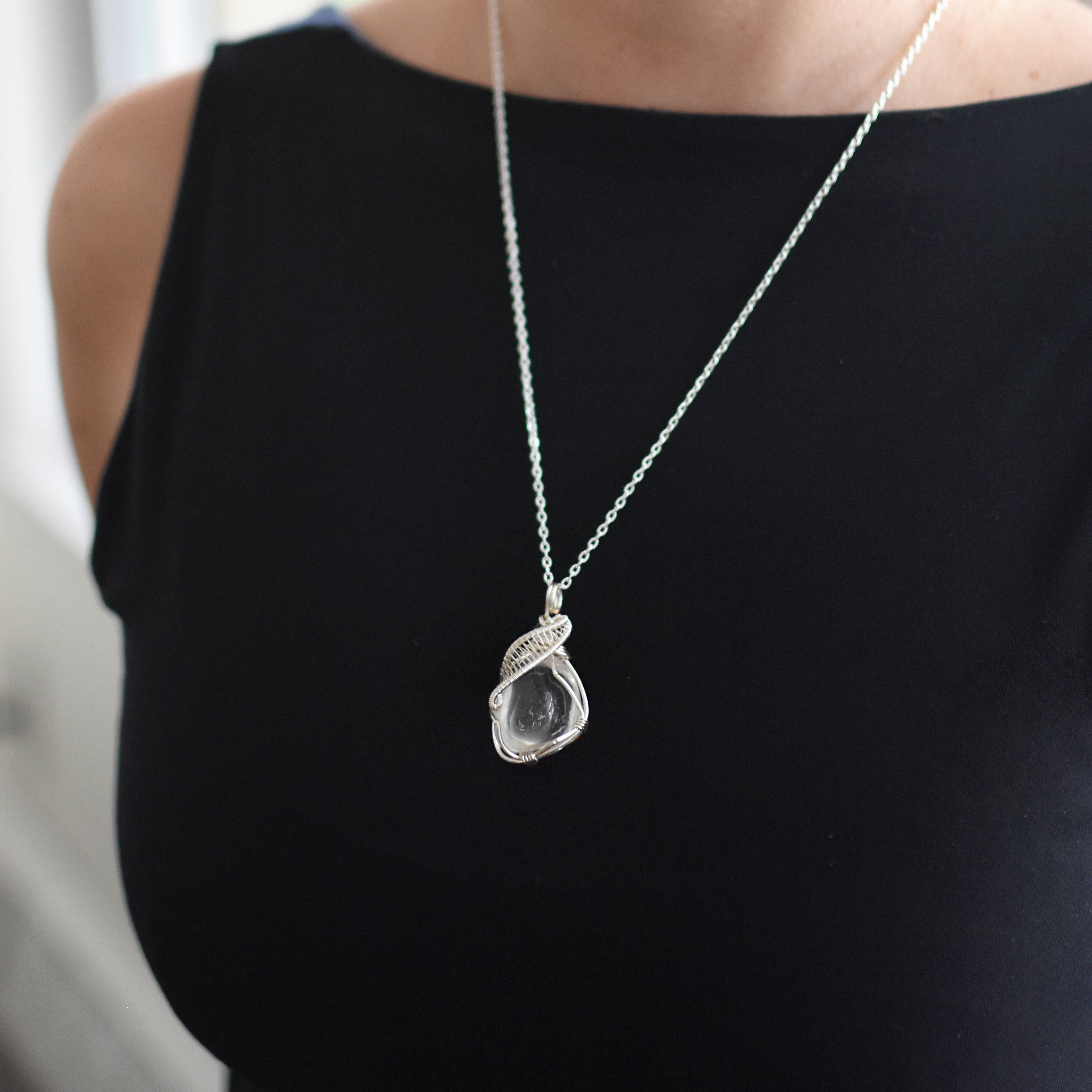 Rock Crystal Silver Pendant Necklace - Clear Quartz Healing Stone Jewelry for Women, Gift for Her | Spiritual Protection, Meditation & Energy Balancing