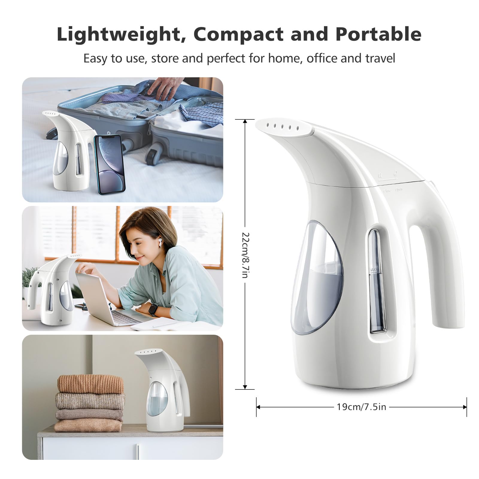 HiLIFE Portable Handheld Steamer for Clothes - 700W Powerful Steam, 240ml Large Water Tank, Quick Wrinkle Remover for Shirts, Dresses & Suits - Ideal for Home, Office & Travel Use (White, 120V Only)