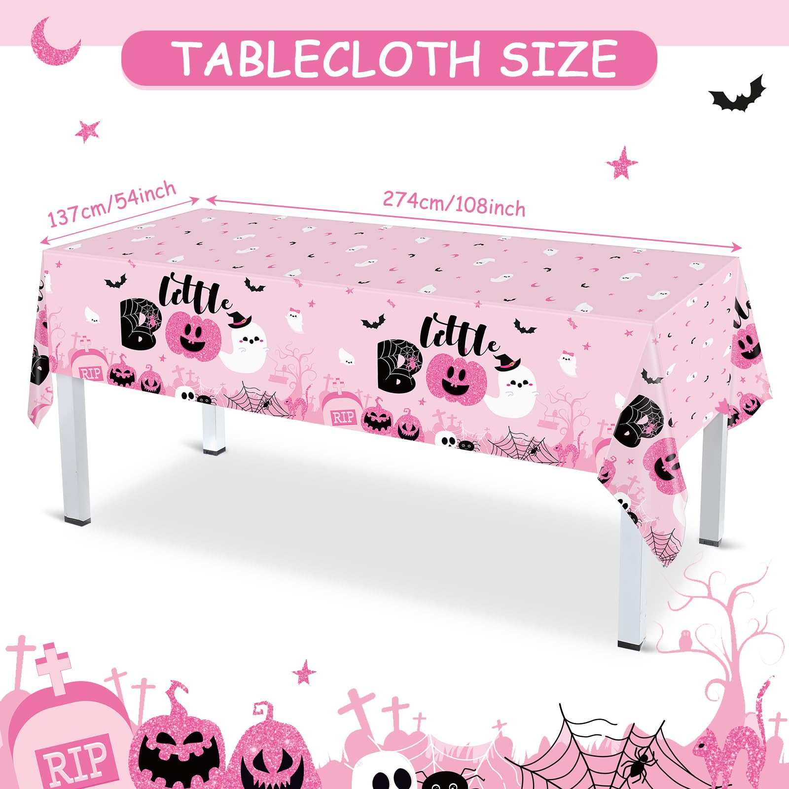 Geyee 173-Piece Pink Halloween Party Supplies Kit - Includes Tablecloth, Pumpkin Ghost Decor, Boo Banner, Plates & Napkins for 24 Guests | Perfect for Halloween Parties, Baby Showers & Birthday Celebrations