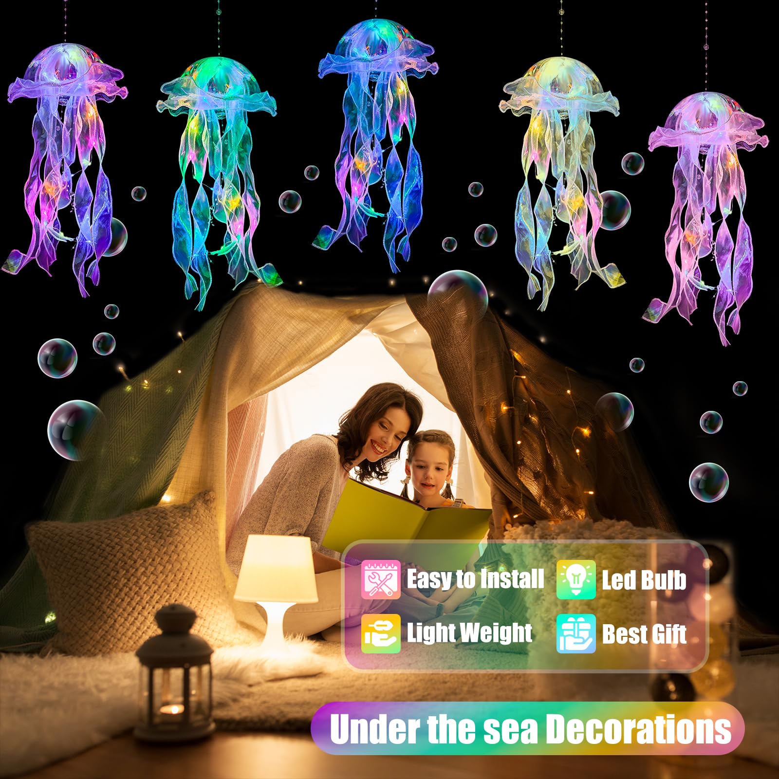 10 Pack Jellyfish Lanterns - Hanging Ocean Themed Party Decorations for Mermaid & Under The Sea Birthday Party Supplies, Baby Shower, Home Decor, Kids Room & Classroom Decorations
