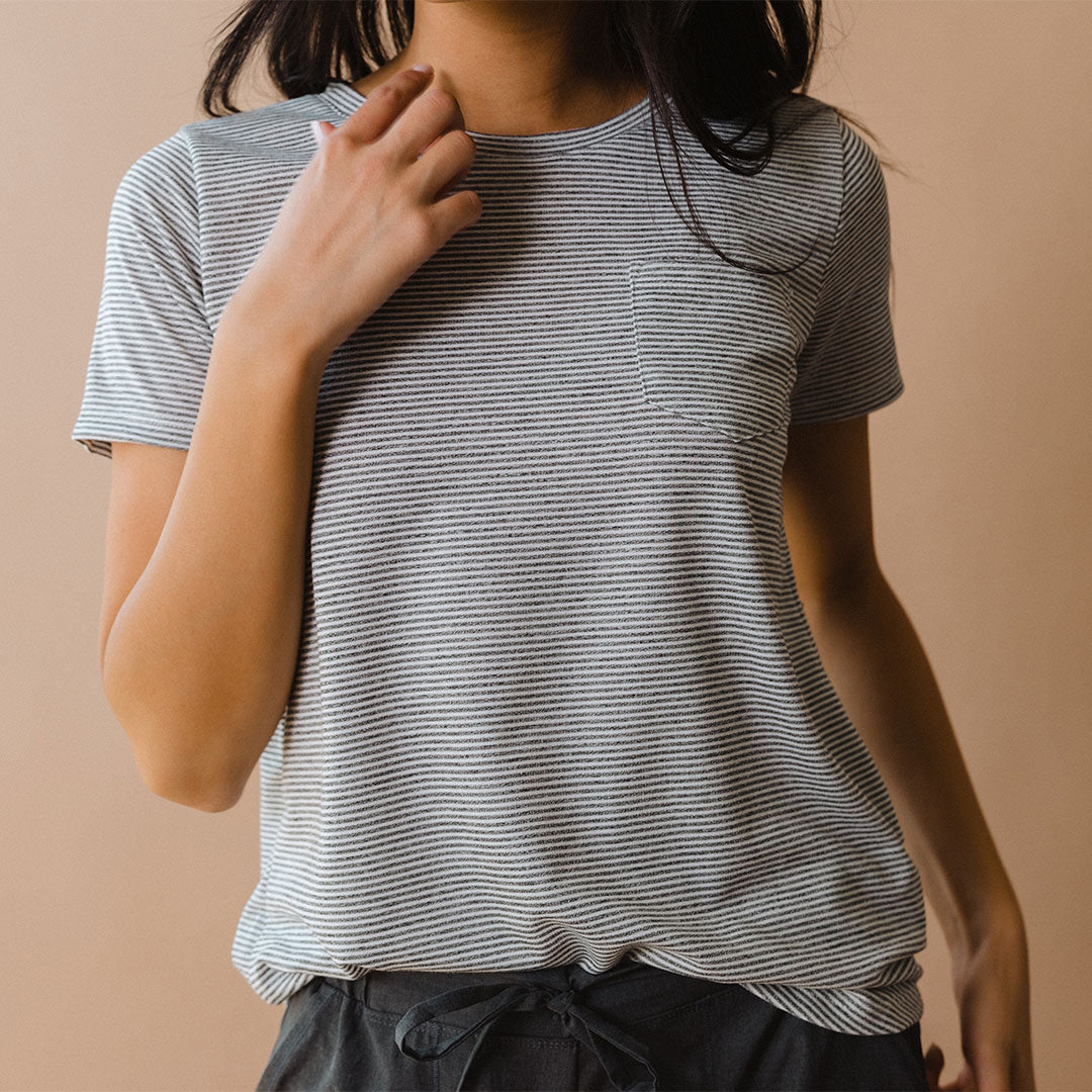 Premium Basic Tee for Men & Women - Soft Grey Micro Stripe Cotton T-Shirt - Casual Everyday Wear, Layering Essential, Office & Weekend Outfits