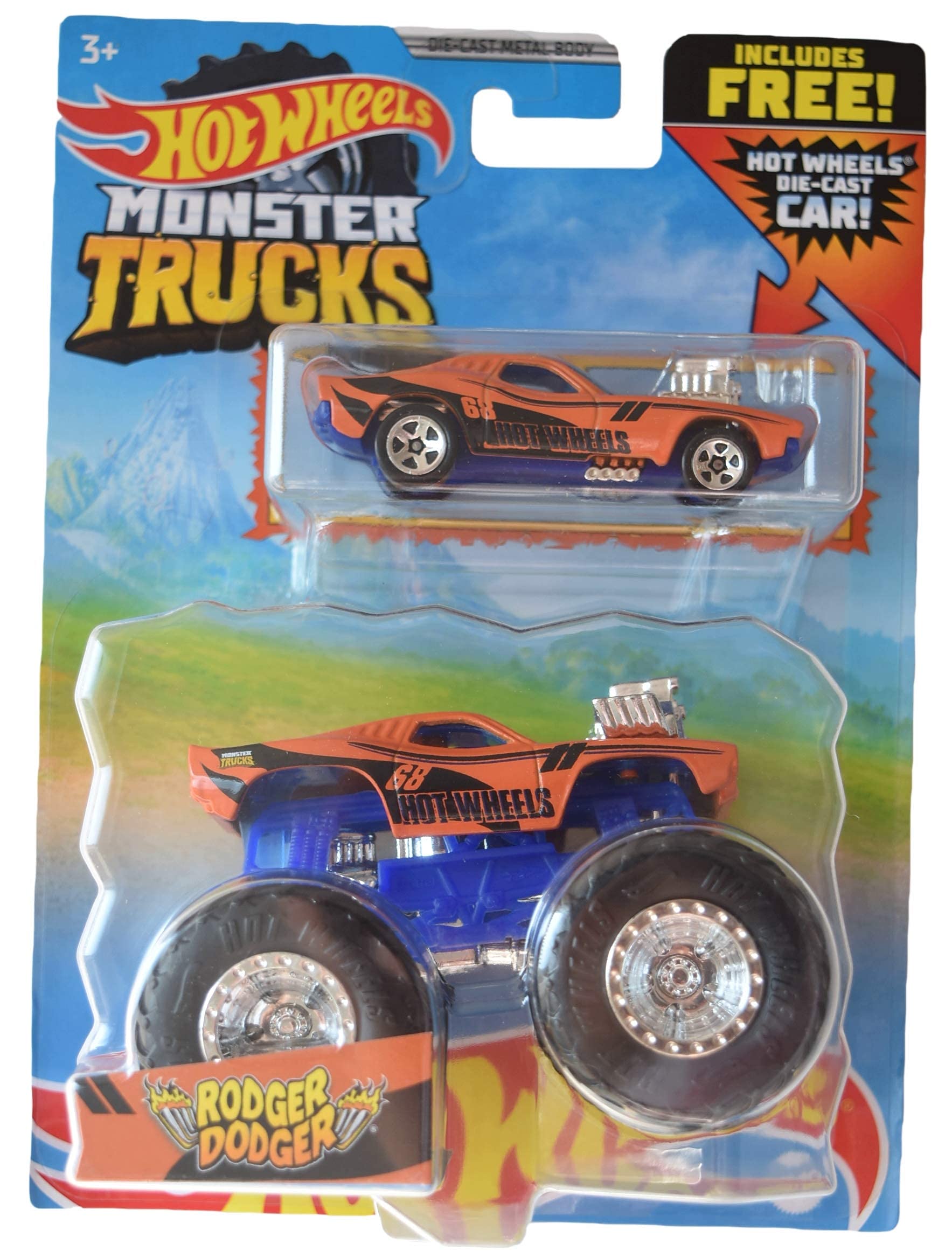 Hot Wheels Monster Trucks Rodger Dodger 1:64 Scale Die-Cast Toy Car - Orange Collectible Vehicle for Kids & Adults - Perfect for Play, Display & Racing Scenes