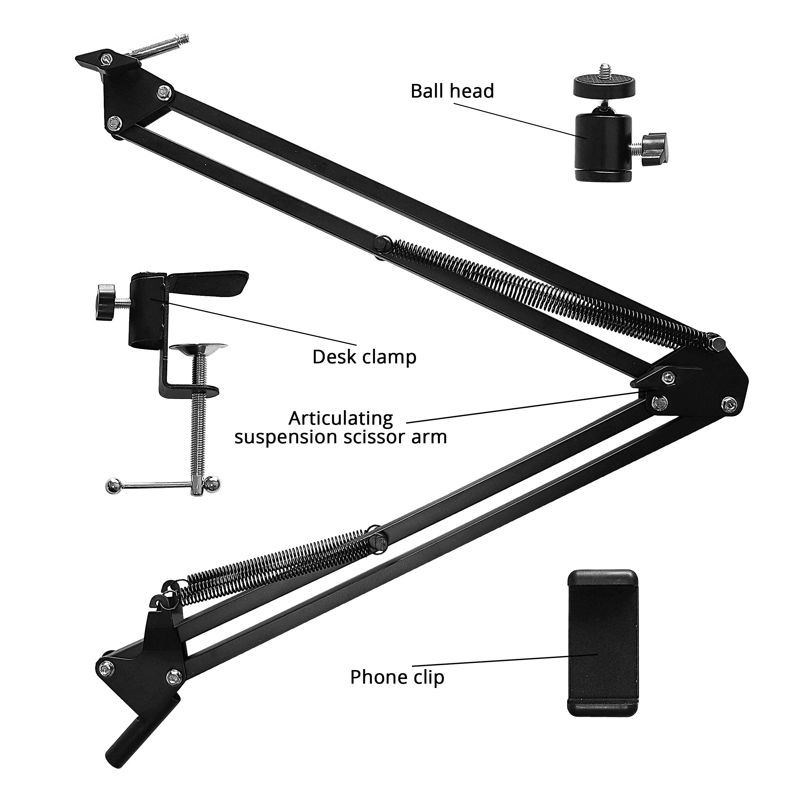 Flexible Overhead Phone Stand with Clamp - Adjustable Arm Mount for Live Streaming, Webcam, Video Recording - Perfect for TikTok, YouTube & Zoom Meetings