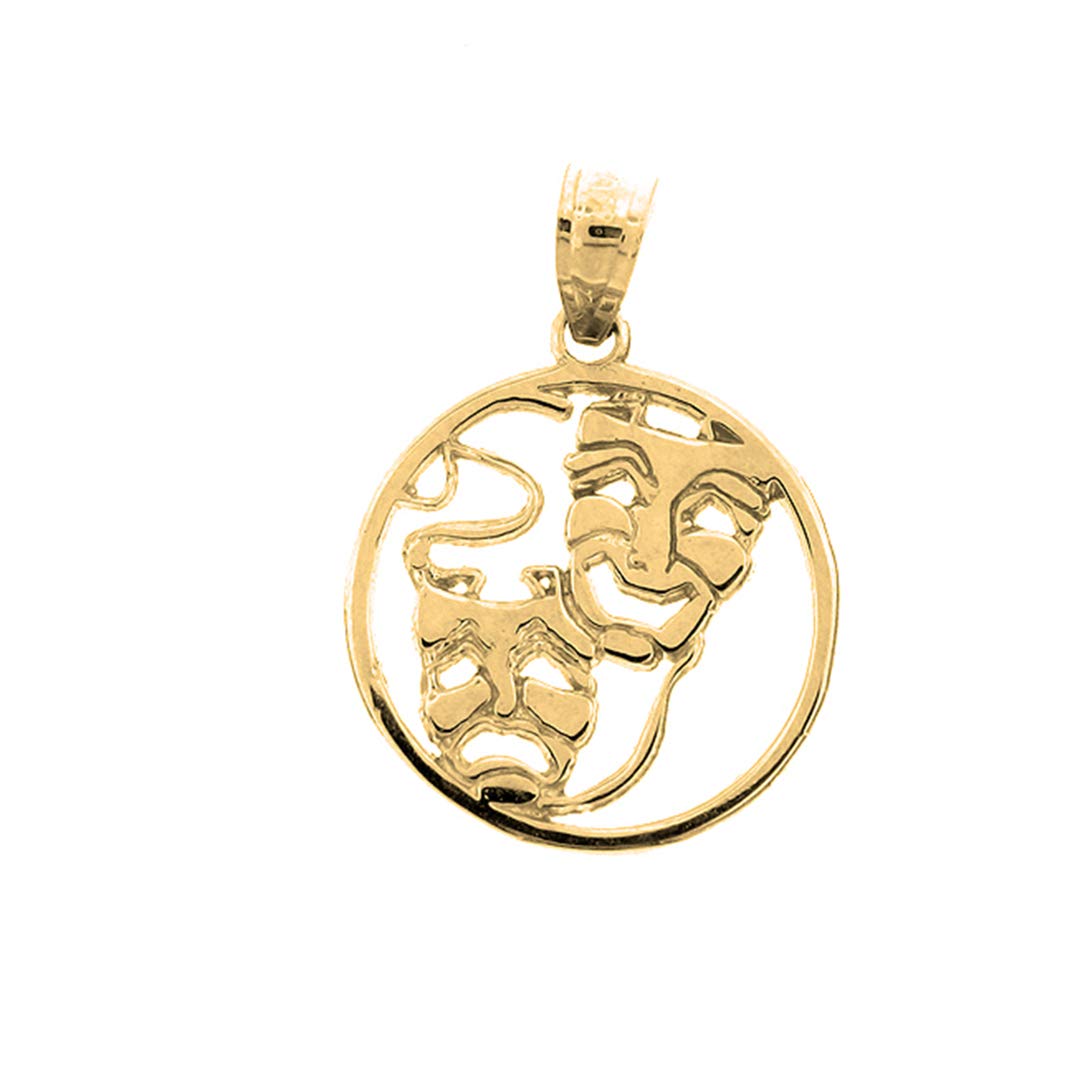 14K Yellow Gold Drama Mask Pendant - Laugh Now Cry Later Design - 20mm Jewelry for Women - Perfect for Parties, Costumes & Gifting