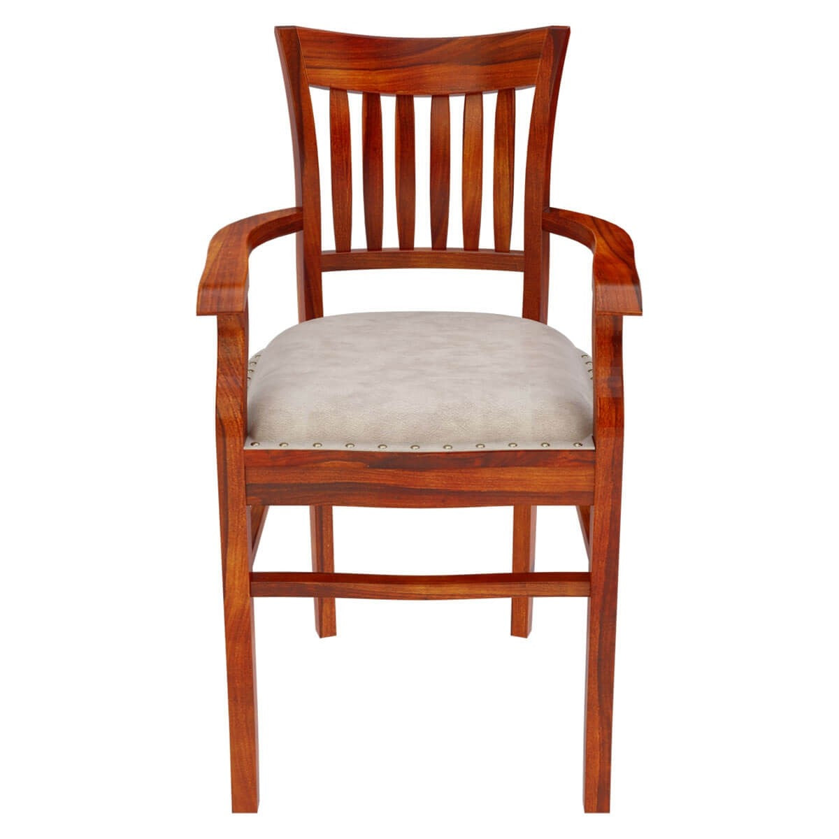 Handmade Rosewood Leather Cushion Dining Arm Chair - Honey Brown - Comfortable Upholstered Seat for Dining Room, Kitchen, or Office