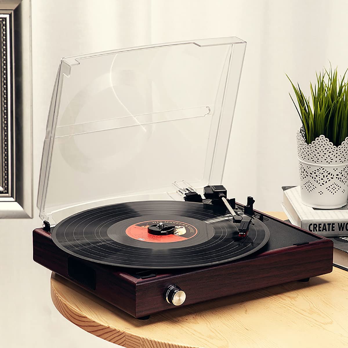 Vintage Record Player with Built-in Speakers & Bluetooth - 3-Speed Turntable for Vinyl Records (13x11x4in) - Perfect for Home Decor, Retro Music Lovers & Gift Giving