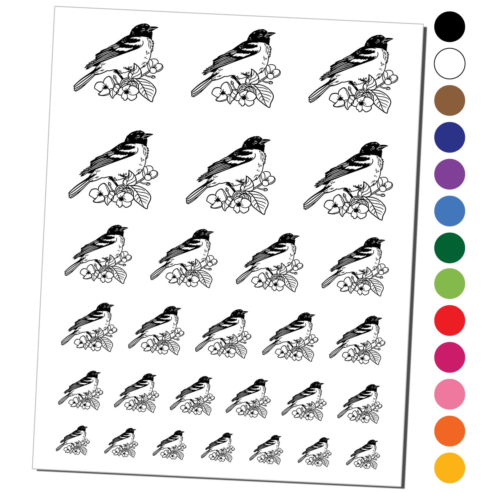 Baltimore Oriole Bird in Flowering Tree Temporary Tattoo - Waterproof Fake Body Art Set (Black, 1 Sheet) | Perfect for Parties, Festivals & Nature Lovers