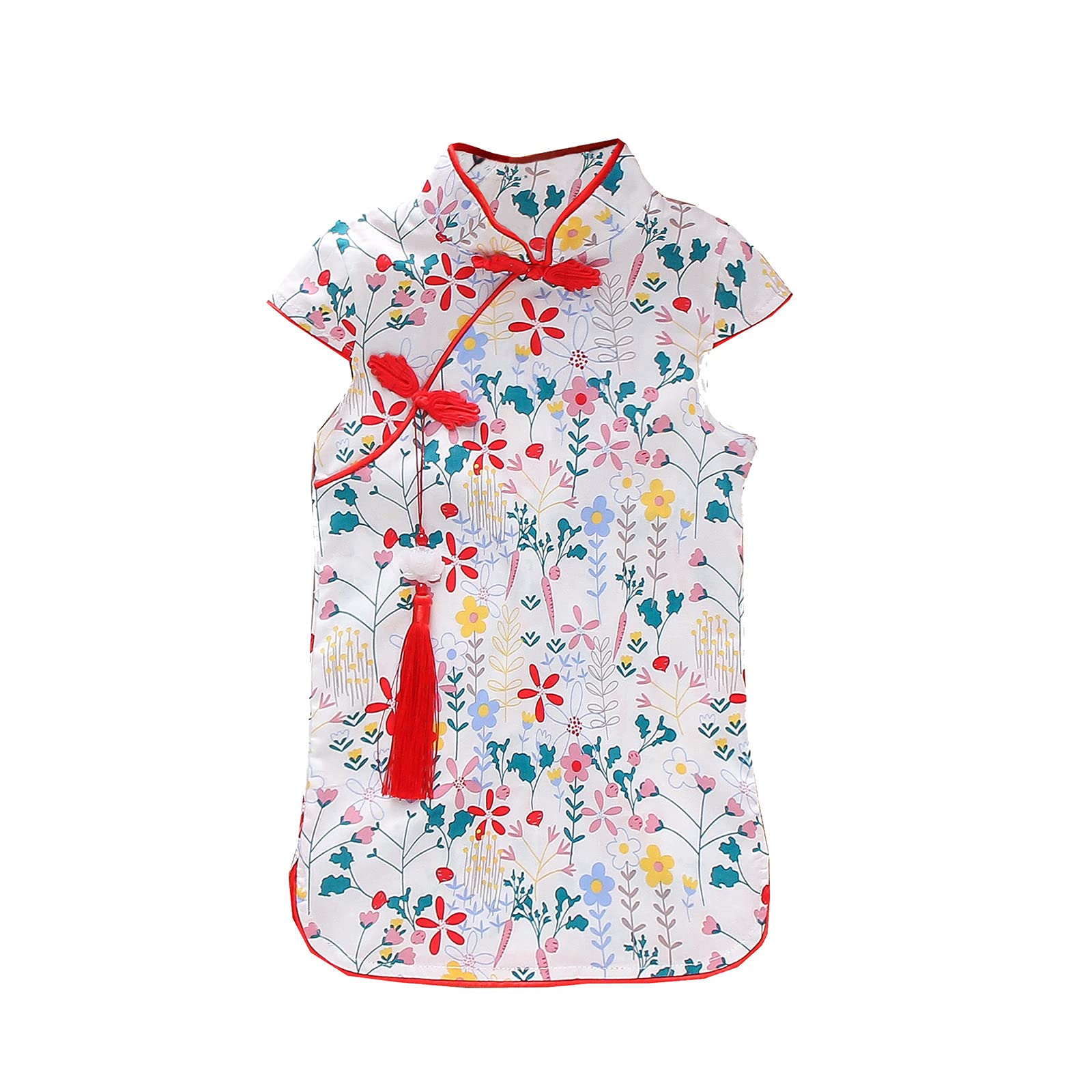 Chinese Traditional Toddler Baby Girls Cheongsam Princess Dress - Floral Printed Short Sleeve Formal Dress for Special Occasions, Parties & Cultural Events