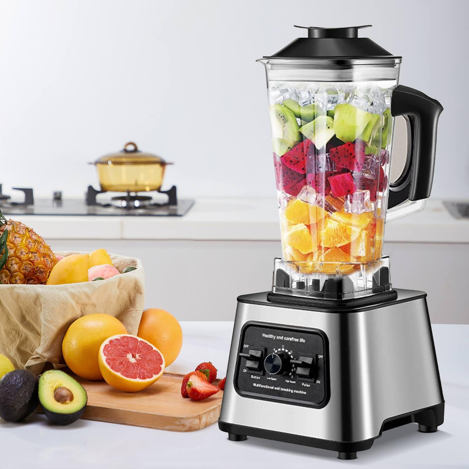 6000W High-Speed Blender - Professional Multifunctional Mixer with Pulse Function, Adjustable Speed & Auto Cleaning - 2.5L BPA-Free Glass Jar - Perfect for Smoothies, Juices, Soups & Food Prep