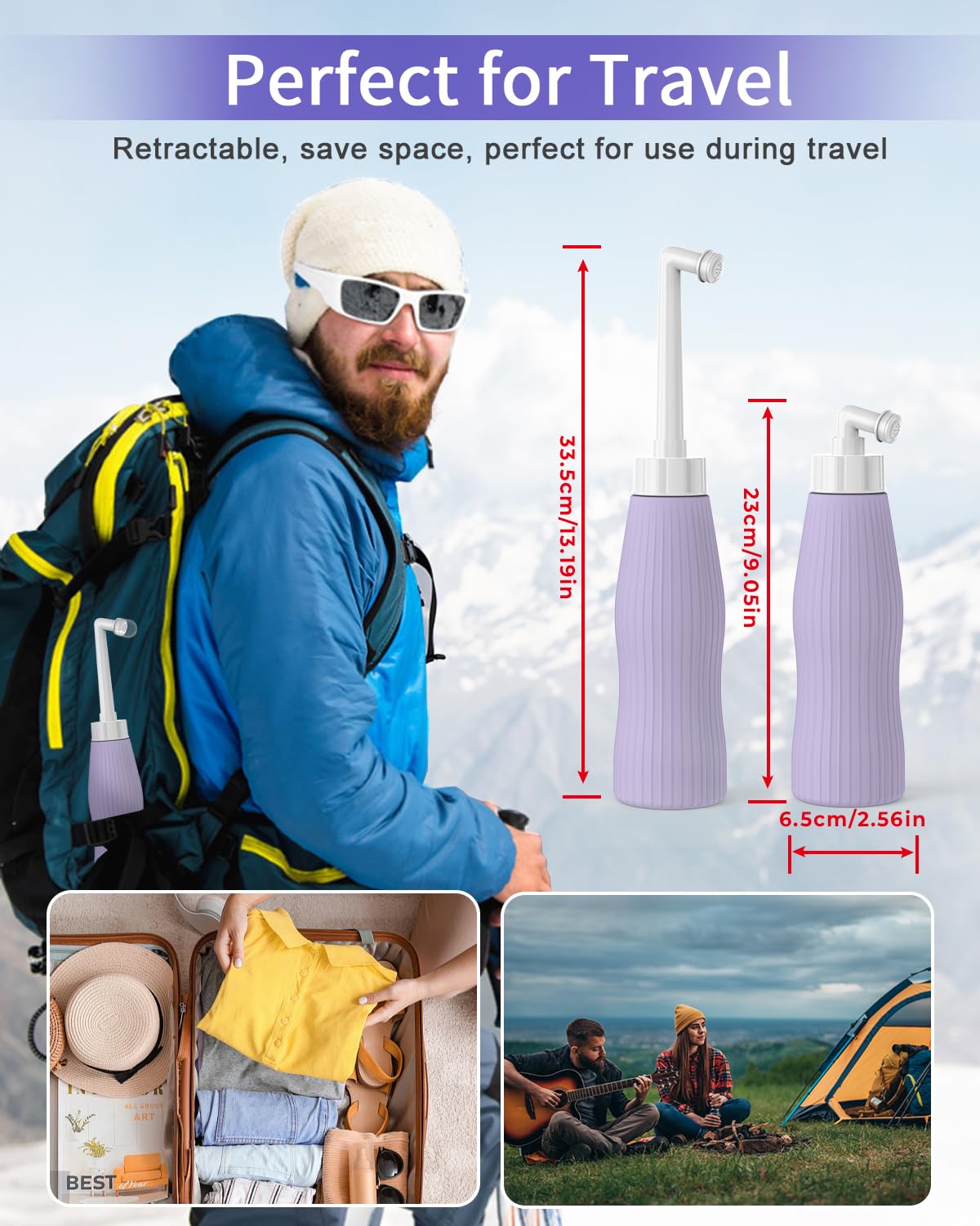 **ELECTOMANIA 500ML Portable Bidet Spray for Toilet – Handheld Travel Bidet with Storage Bag for Personal Hygiene, Postpartum Care, Hemorrhoid Relief & Baby Wash (Purple) – Perfect for Travel, Camping & Home Use**