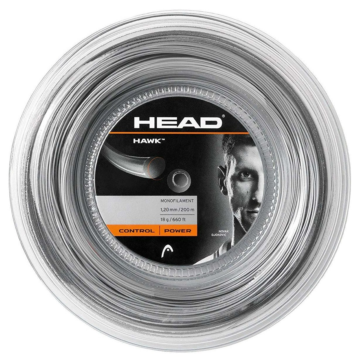 Head Hawk 18/1.20 Tennis String Reel (Silver) - Premium Polyester Tennis String for Control & Durability - Perfect for Competitive Players & Stringing Professionals