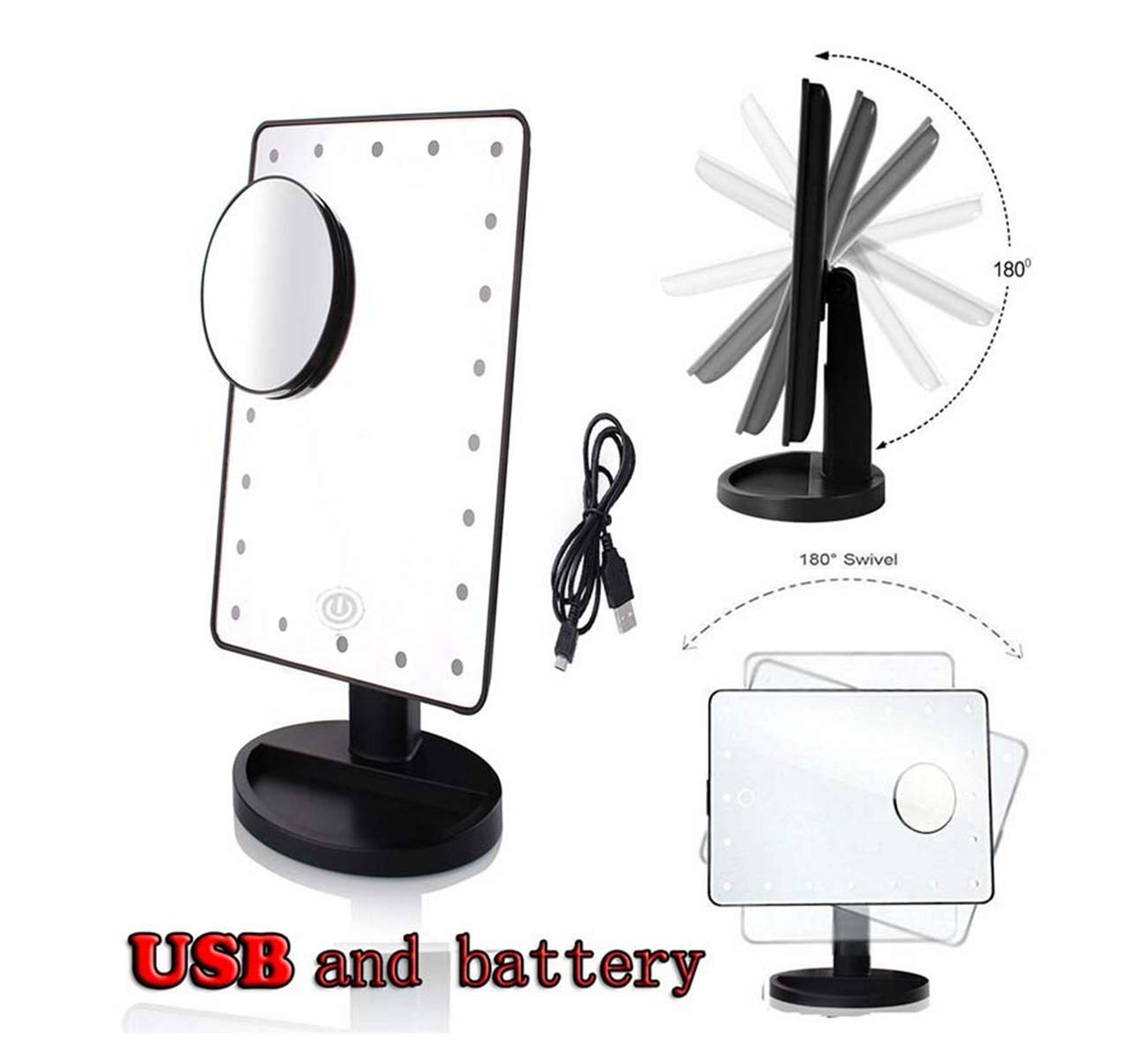 10X Magnifying LED Lighted Makeup Mirror with 22 Touch-Sensitive Lights, Dual Power Supply - Portable Vanity Mirror for Professional & Home Use - Perfect for Makeup Application, Skincare & Hair Styling (Black)
