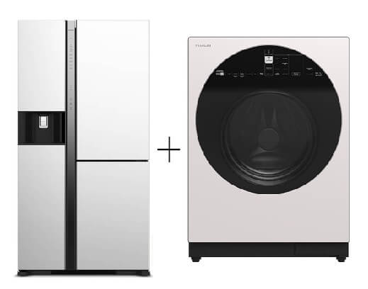 Hitachi R-MX700PMS0 MGW 569L Side by Side Refrigerator with BD-D100GV 10/7KG Front Load Washer Dryer Combo - AI Wash Inverter Technology | Perfect for Large Family Homes & Modern Kitchens