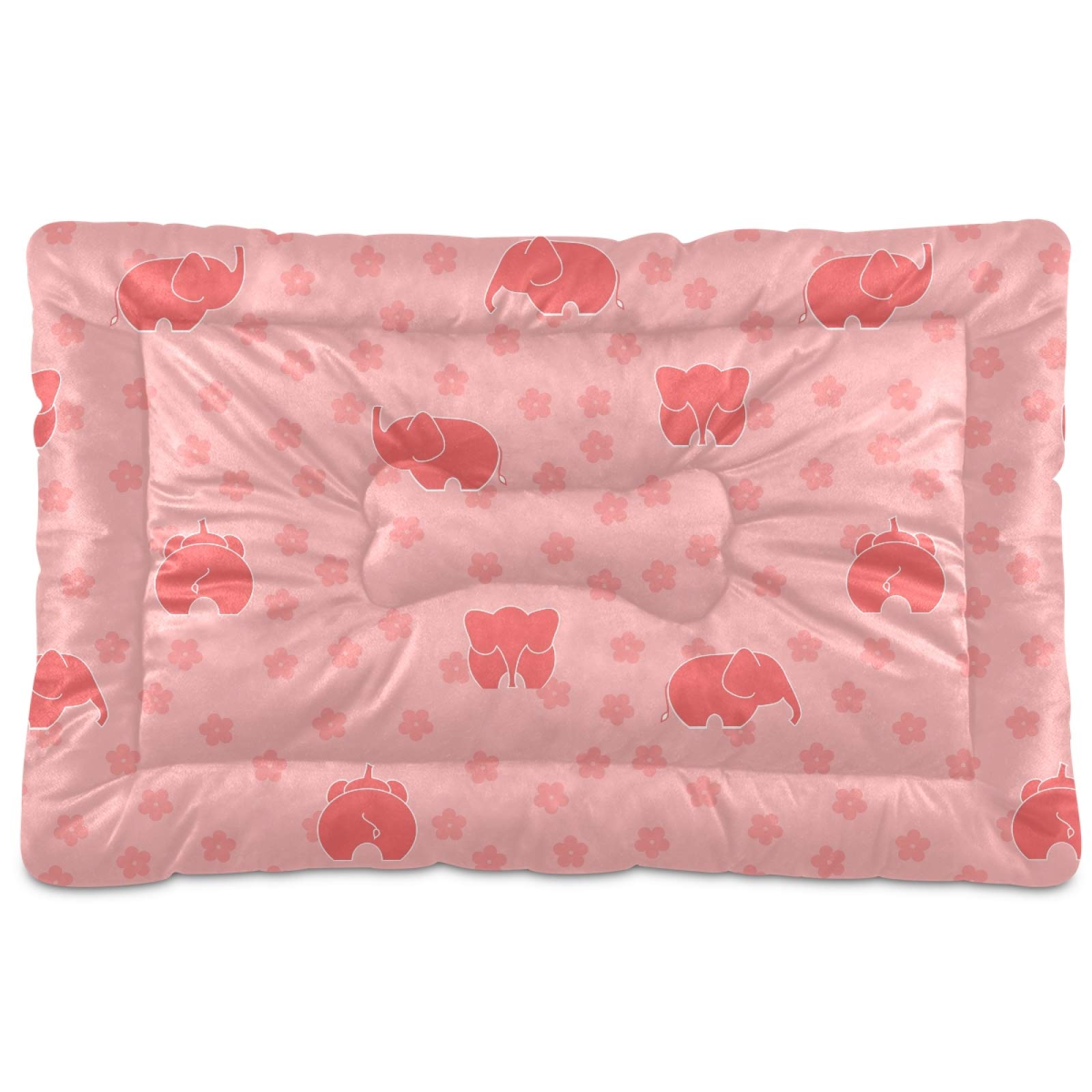 Washable Pink Elephant Floral Dog Bed - Soft Crate Mat & Mattress for Large, Medium, Small Dogs & Puppies - 24x18 Inch Pet Pad (21000479) - Perfect for Crates, Floors & Travel
