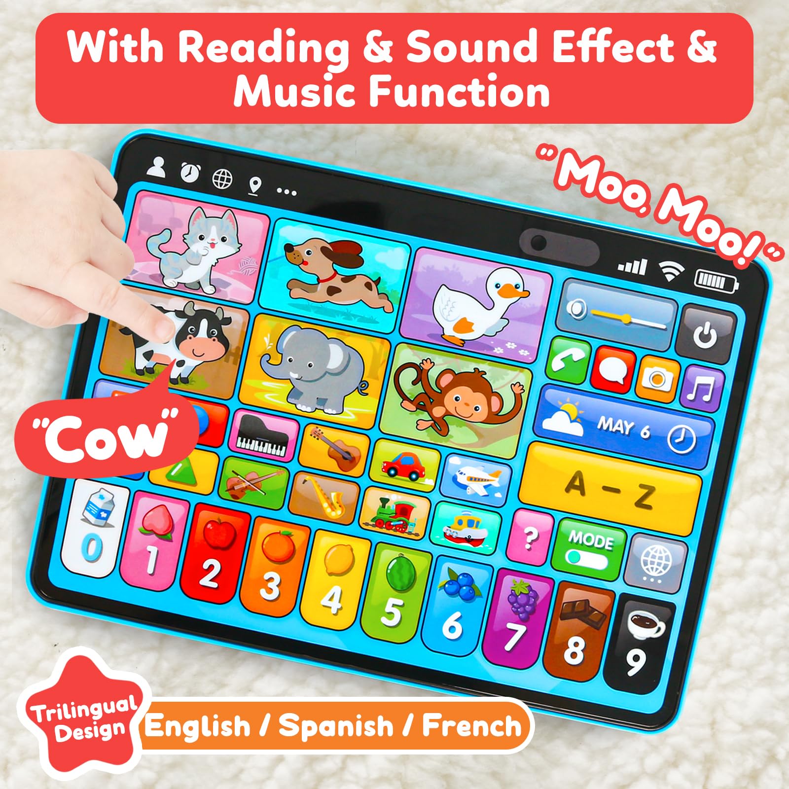 Bilingual Learning Tablet for Toddlers 1-3 Years | Educational Toy with Music, Sounds & Speech Therapy | Montessori Toys for 1-2 Year Old Boys & Girls | Perfect Gift for Birthdays & Holidays | Ideal for Early Childhood Development & Interactive Playtime