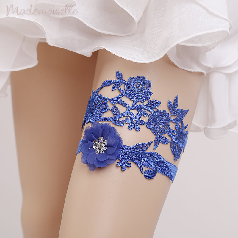 Elegant Blue Floral Lace Bridal Garter Set for Wedding - Perfect for Bridal Shower, Bachelorette Party & Something Blue Tradition