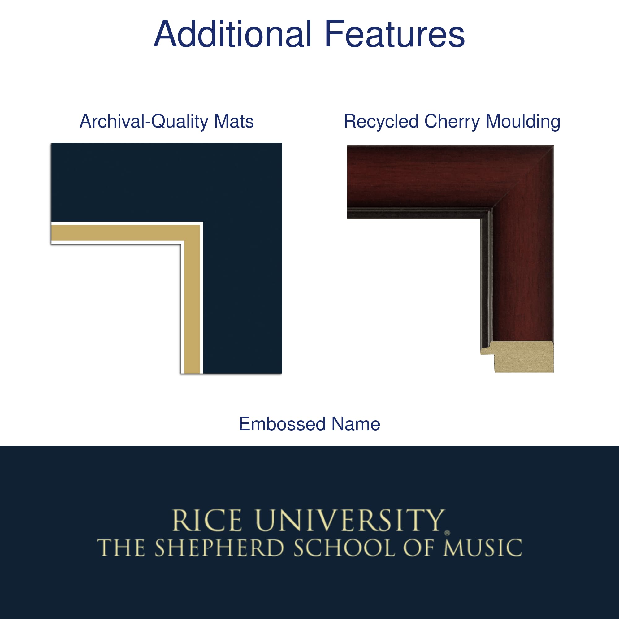 Rice University Shepherd School of Music Diploma Frame 17x23 Inches - Gold Embossed Cherry Wood Frame with Navy & Gold Mat - Fits Bachelor's, Master's & PhD Diplomas - Perfect for Graduation Gifts & Office Decor