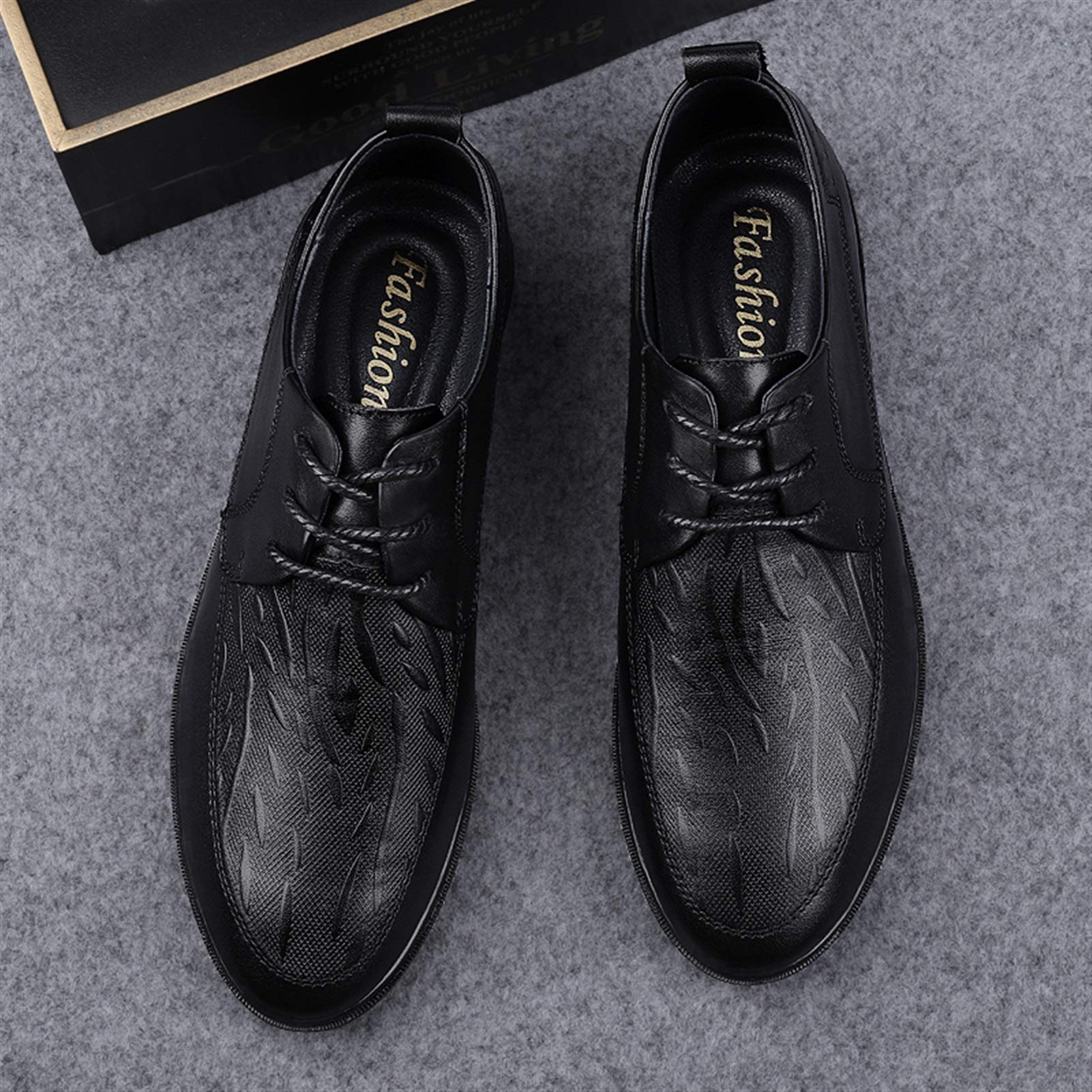 Men's PU Leather Oxford Dress Shoes - Lace Up Formal Shoes with Block Heel & Anti-Slip Sole | Pointed Toe Business & Wedding Shoes for Office, Party & Special Occasions