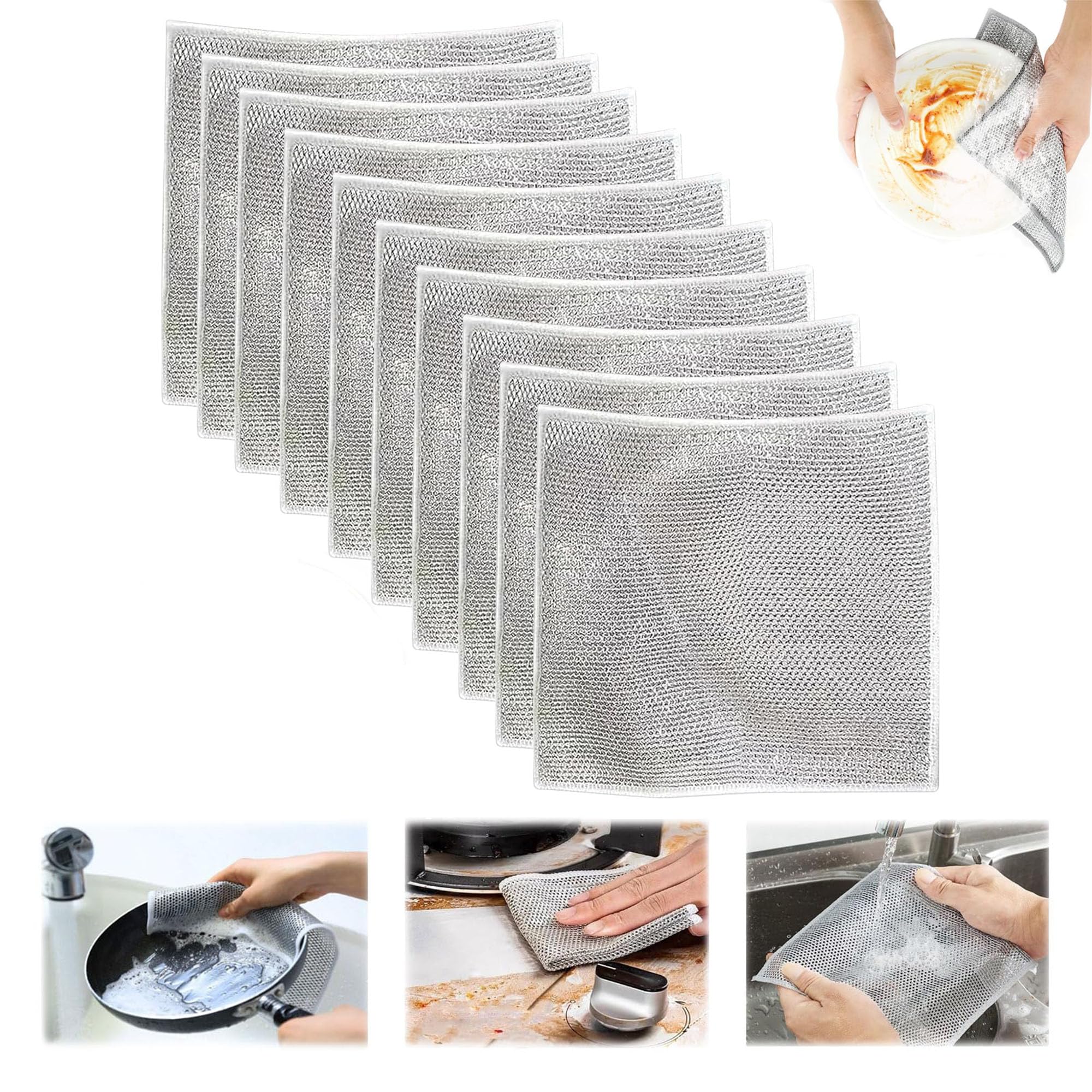 10-Pack GUANKE Multipurpose Wire Dishwashing Rags - Non-Scratch Scrubbing Pads for Wet & Dry Cleaning - Perfect for Dishes, Sinks, Countertops, Stove Tops - Ideal for Kitchen Cleaning, Dish Washing & Household Chores