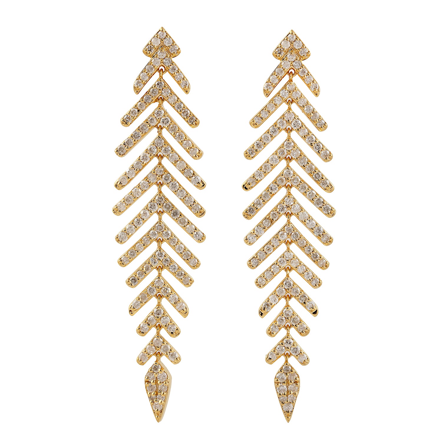 18K Yellow Gold Micro Pave Diamond Leaf Dangle Earrings for Women - Perfect for Weddings, Parties & Special Occasions