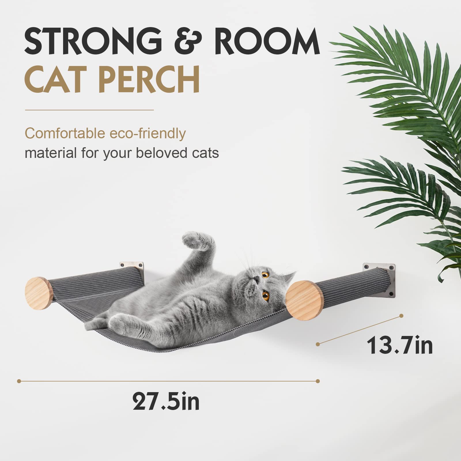 Premium Wall-Mounted Cat Hammock & Perch with 2 Steps - Modern Cat Wall Shelves for Indoor Cats - Grey Cat Furniture for Sleeping, Playing & Climbing - Perfect for Small Spaces & Cat Enrichment