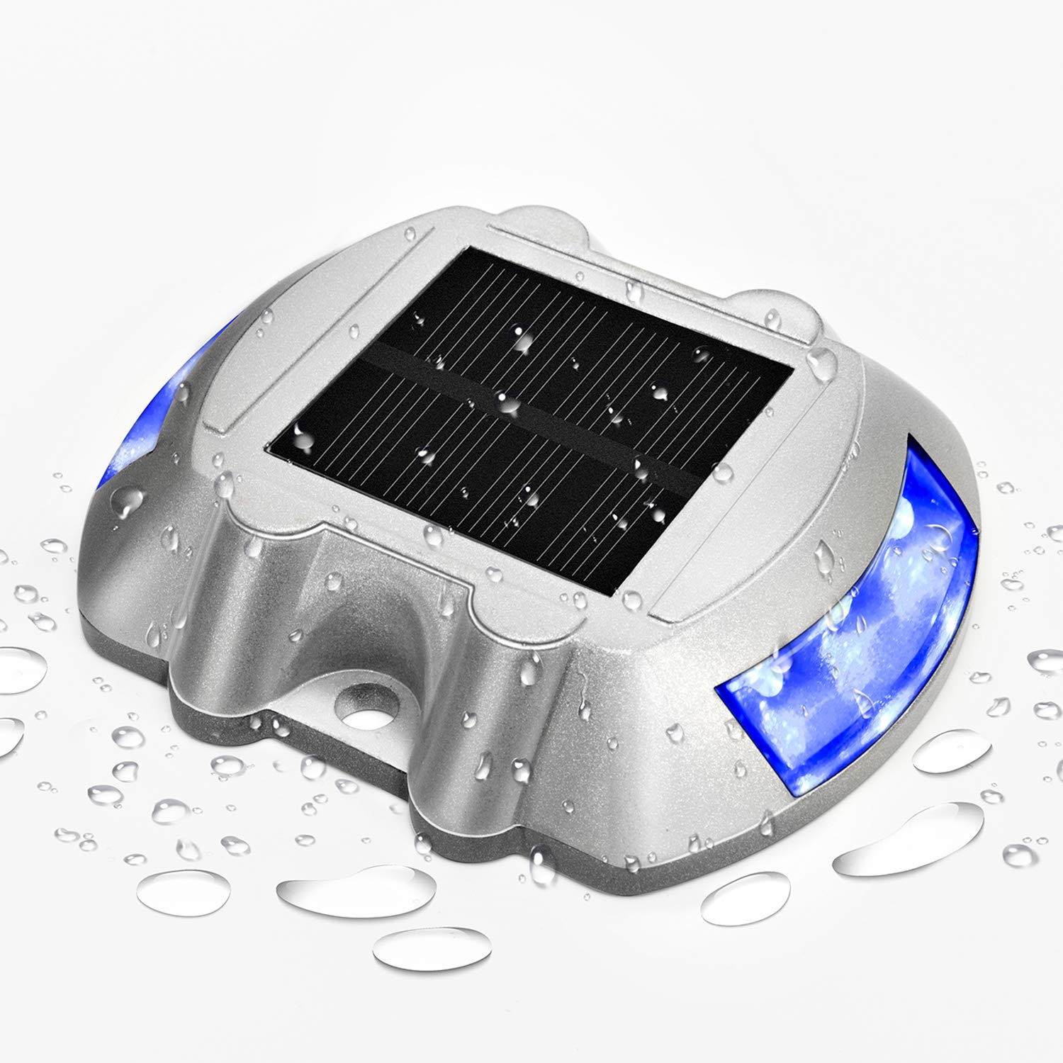 JIGUOOR Solar Deck Lights Outdoor - Waterproof LED Solar Pathway Lights for Driveway, Garden, Yard, Stairs, Dock & Boat - IP68 Waterproof, Solar Powered (Blue, 1 Pack) - Perfect for Nighttime Safety & Landscape Lighting