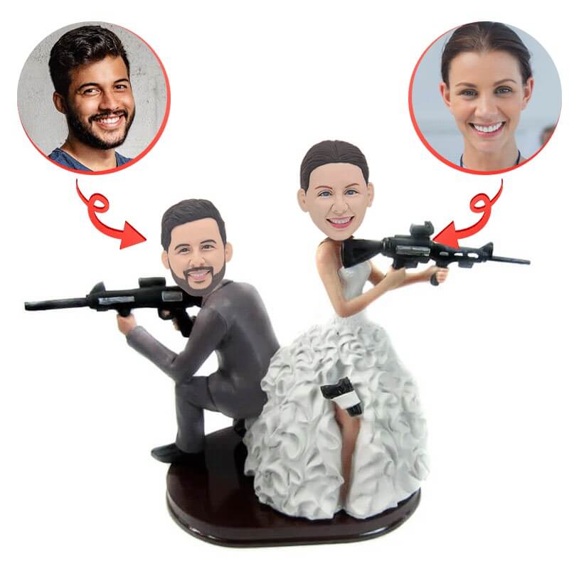 Custom Armed Couple With Rifles Bobblehead - Personalized Military Couple Figurine - Perfect for Collectors, Military Enthusiasts & Patriotic Home Decor