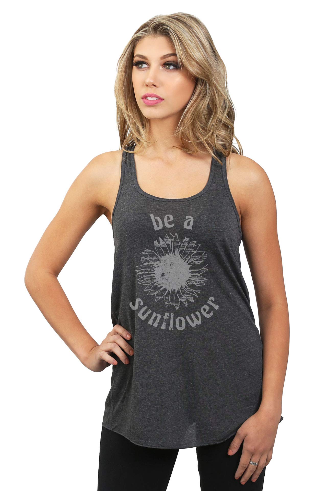 Be A Sunflower Women's Sleeveless Flowy Racerback Yoga Tank Top - Breathable Workout Shirt for Gym, Running & Summer Outdoor Activities