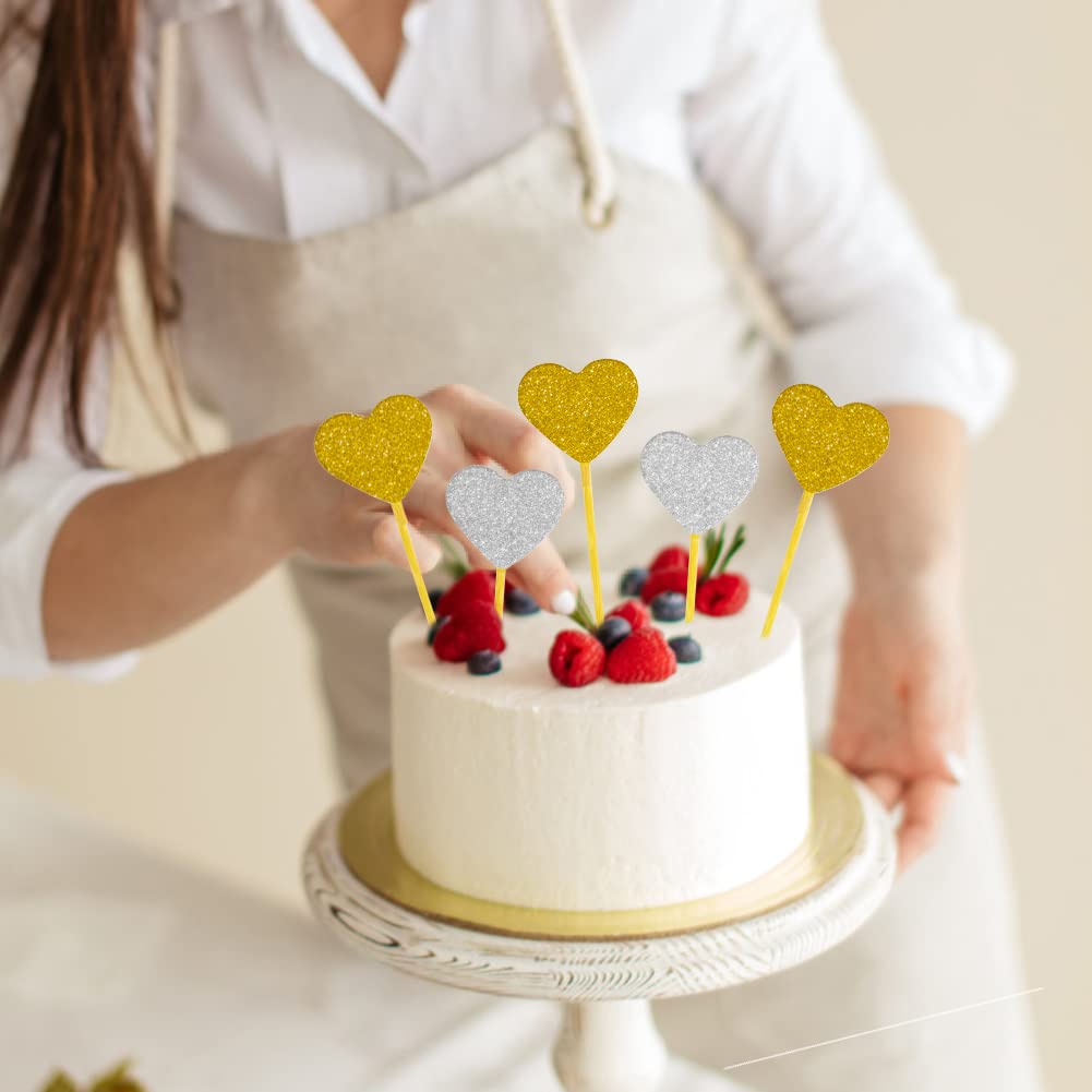 50 PCS Glitter Heart Cupcake Toppers - Valentine's Day Cake Decorations for Wedding, Bridal Shower, Birthday Party & Baby Shower - Perfect for Romantic Celebrations & Dessert Displays