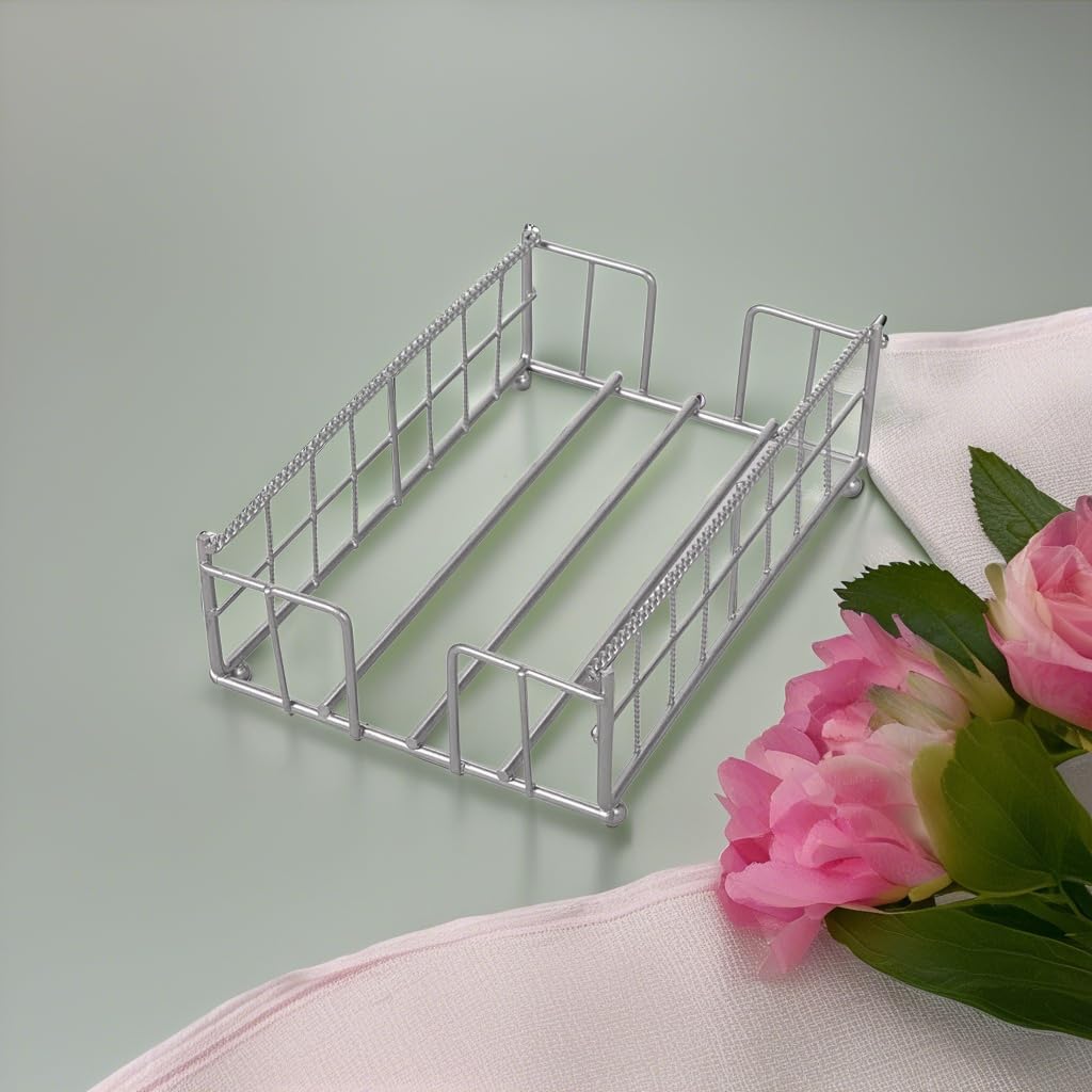 Elegant Silver Guest Towel Holder - 8.25 Inch Metal Bathroom Organizer - Space Saving Design for Powder Room, Wedding, Baby Shower & Housewarming Gifts