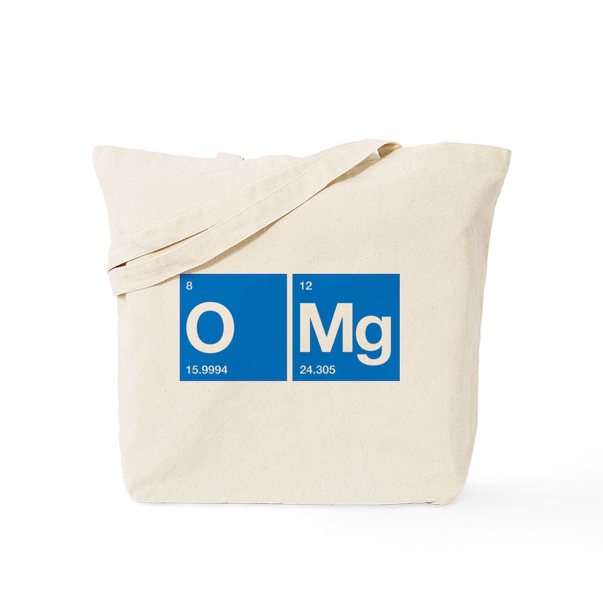 Oxygen Magnesium Periodic Table OMG Tote Bag - Reusable Natural Beige Canvas Shopping Bag for Science Lovers & Grocery Trips