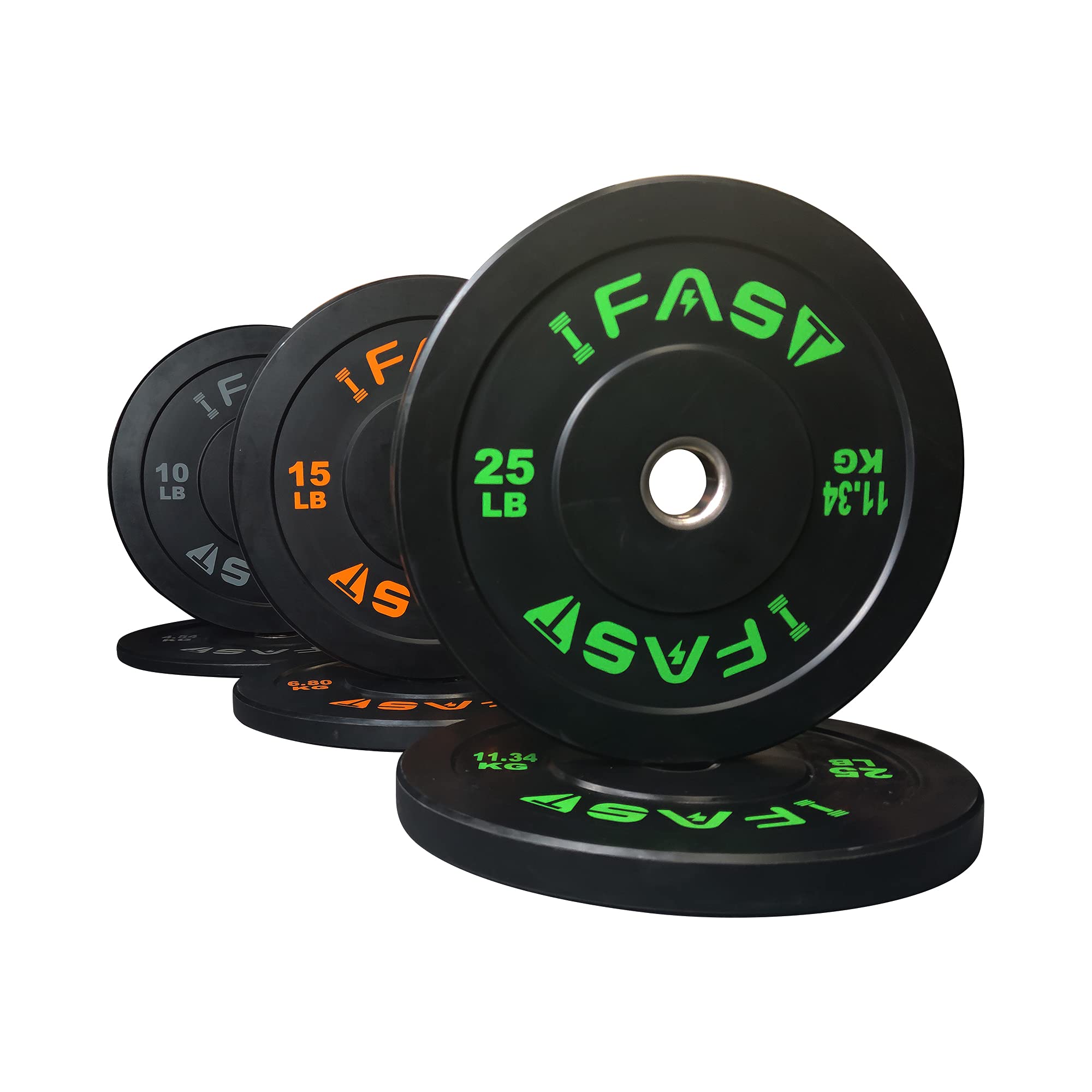 IFAST Olympic Bumper Weight Plates - 10LB to 55LB Rubber Coated Weightlifting Plates with 2-Inch Steel Insert for CrossFit, Powerlifting & Home Gym Workouts - Sold in Pairs or Complete Sets