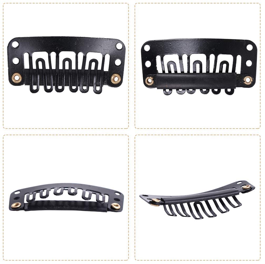 Talora Metal Snap Clips for Hair Extensions - U-Shape Metallic Wig Clips for Men & Women (12 Pack, Black) | Secure Hair Accessories for Salon, Cosplay & Daily Styling