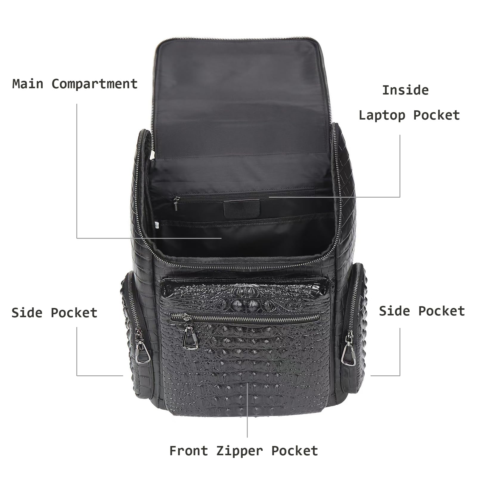 Boshiho Genuine Leather Laptop Backpack for Men - Premium Business Travel Backpack with Metal Zipper Pull - Perfect for Work, Commuting & College (Large Size)