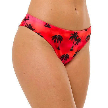 Red Tie Dye Coconut Trees Brazilian Classic Thong Bikini Bottom - Sexy Swimwear for Beach Vacation & Pool Party