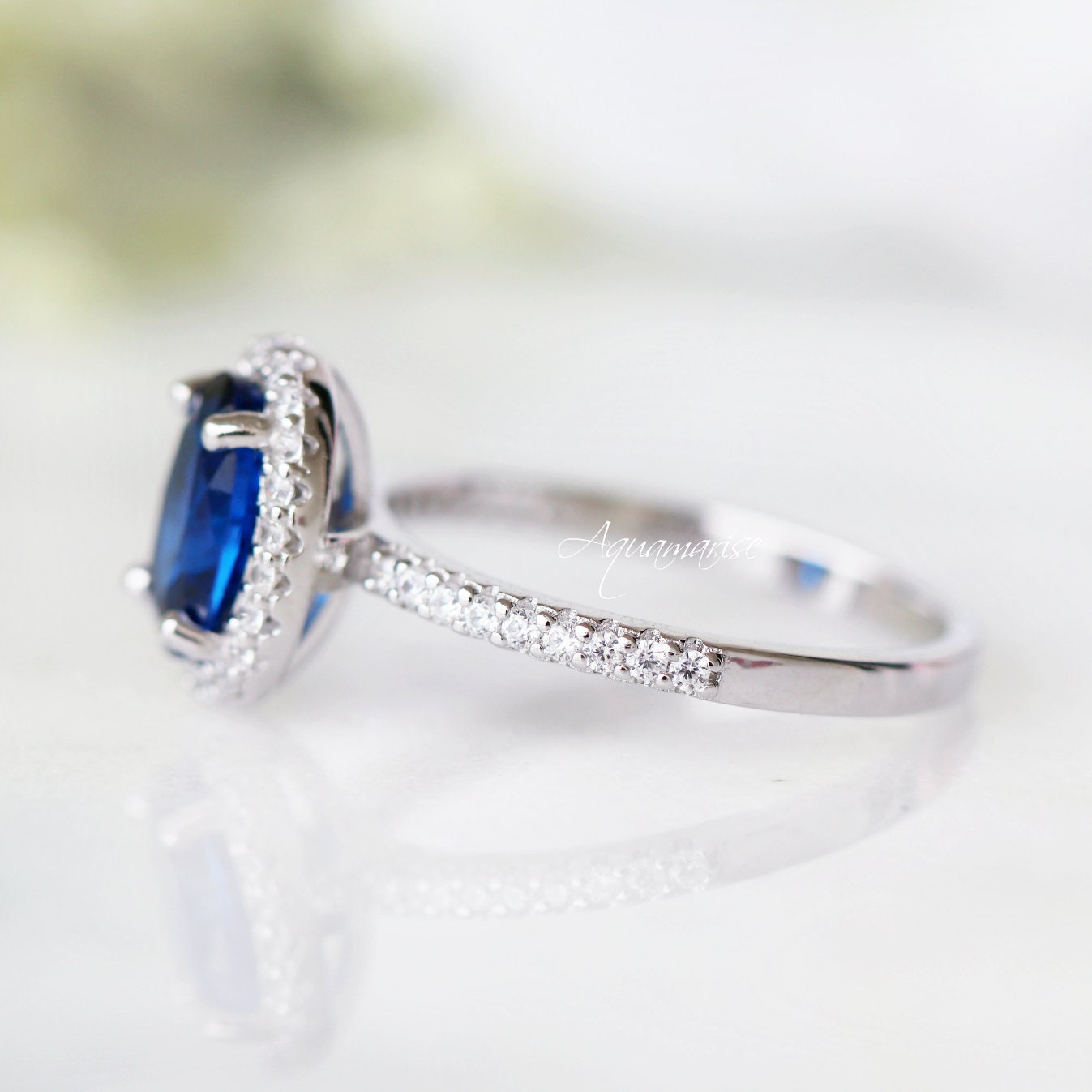 14K White Gold Iris Oval Blue Sapphire Engagement Ring – Perfect for Proposals, Anniversaries & Special Occasions