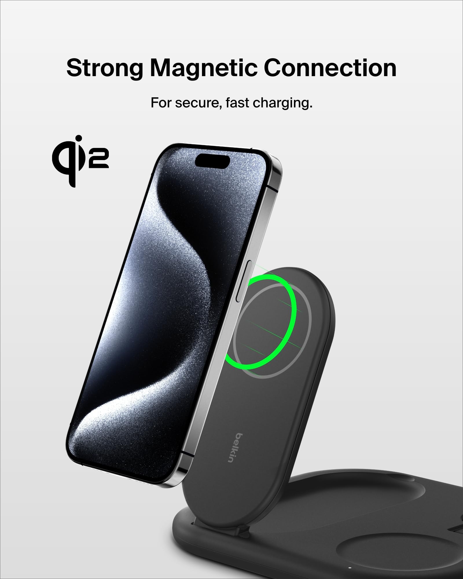 Belkin MagSafe 3-in-1 Wireless Charging Station - Qi2 15W Fast Charger for iPhone 16/15, Apple Watch & AirPods | Foldable Magnetic Stand with Non-Slip Base & Included PSU | Perfect for Home, Office & Travel (Black)