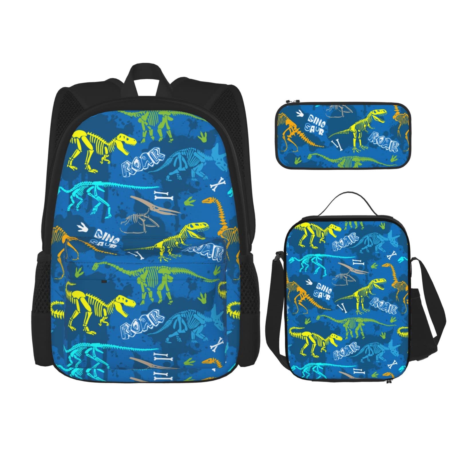 3 PCS Seamless Dinosaur Backpack Set with Lunch Bag & Pencil Case - Cute Dino Themed School Backpack for Kids, Boys & Girls - Perfect for School, Travel & Outdoor Adventures