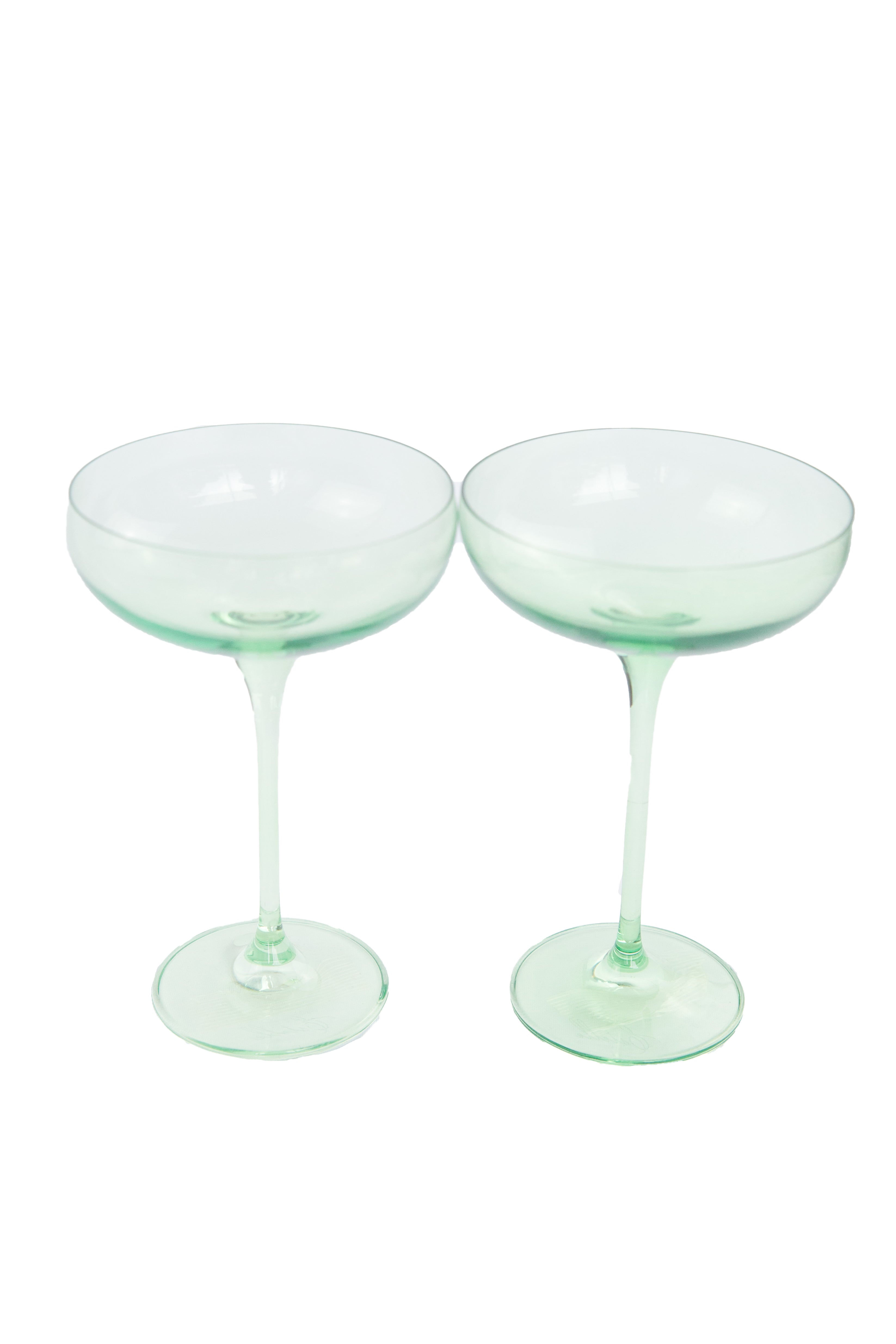 Elegant Estelle Colored Champagne Coupe Glasses Set of 2 - Mint Green Stemware for Wedding, Bridal Shower & Special Occasions