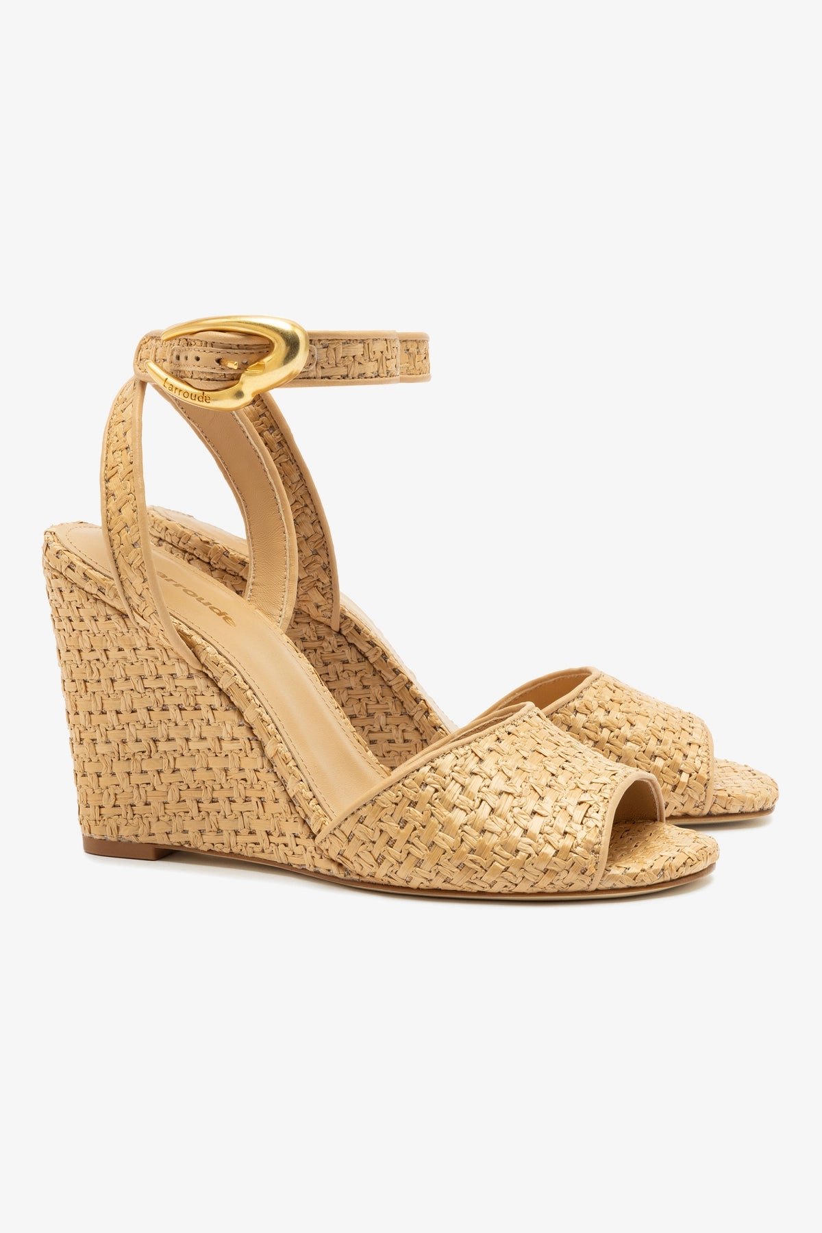 Yves Verona Wedge Sandals in Beige Leather & Natural Raffia - Comfortable Summer Wedges for Beach, Vacation & Casual Outings