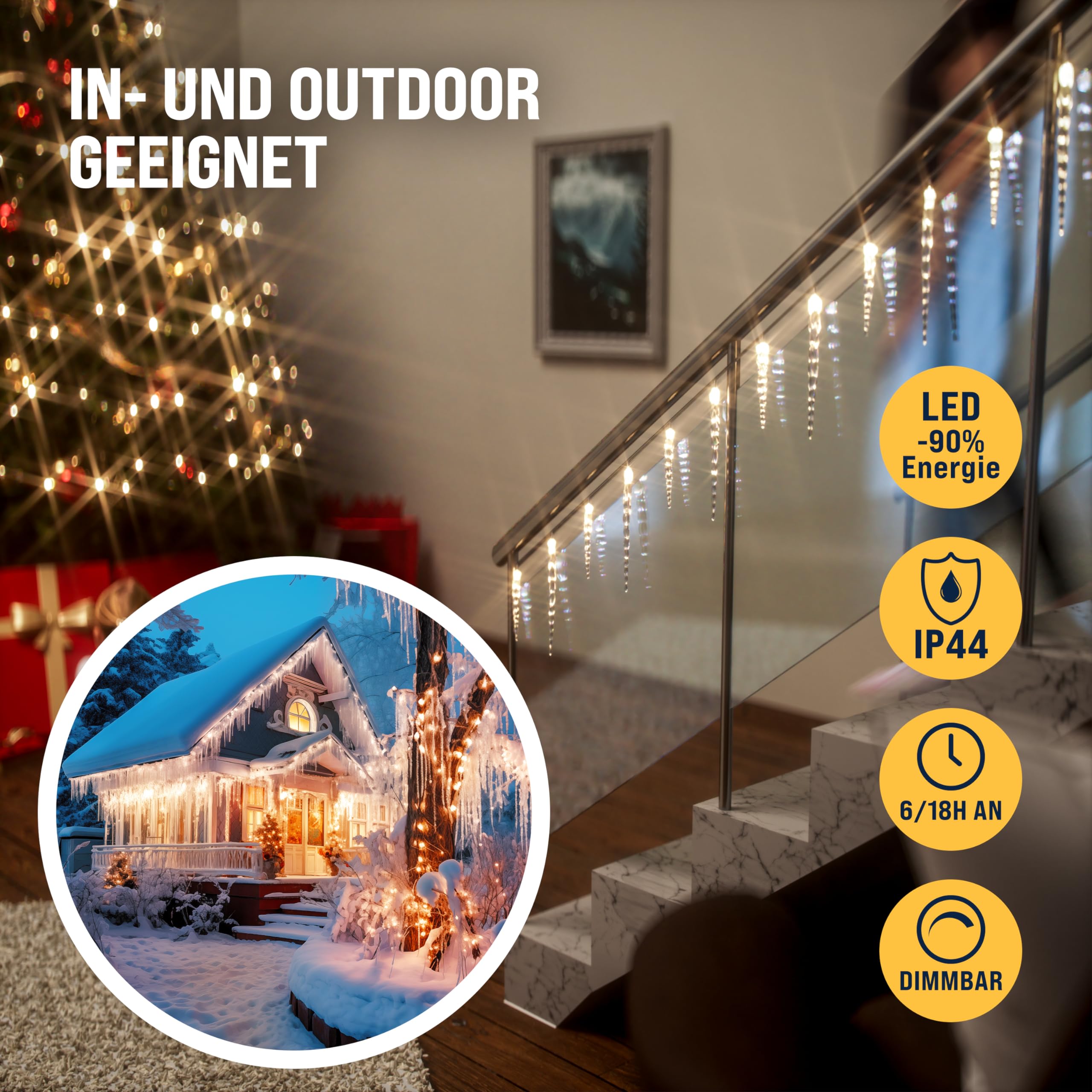 Monzana LED Christmas Ice Lights - 80 LED Icicle Lights with Remote, 8 Lighting Modes, Timer, IP44 Waterproof for Outdoor Holiday Decorations - Perfect for Roof, Windows, and Garden Christmas Decor