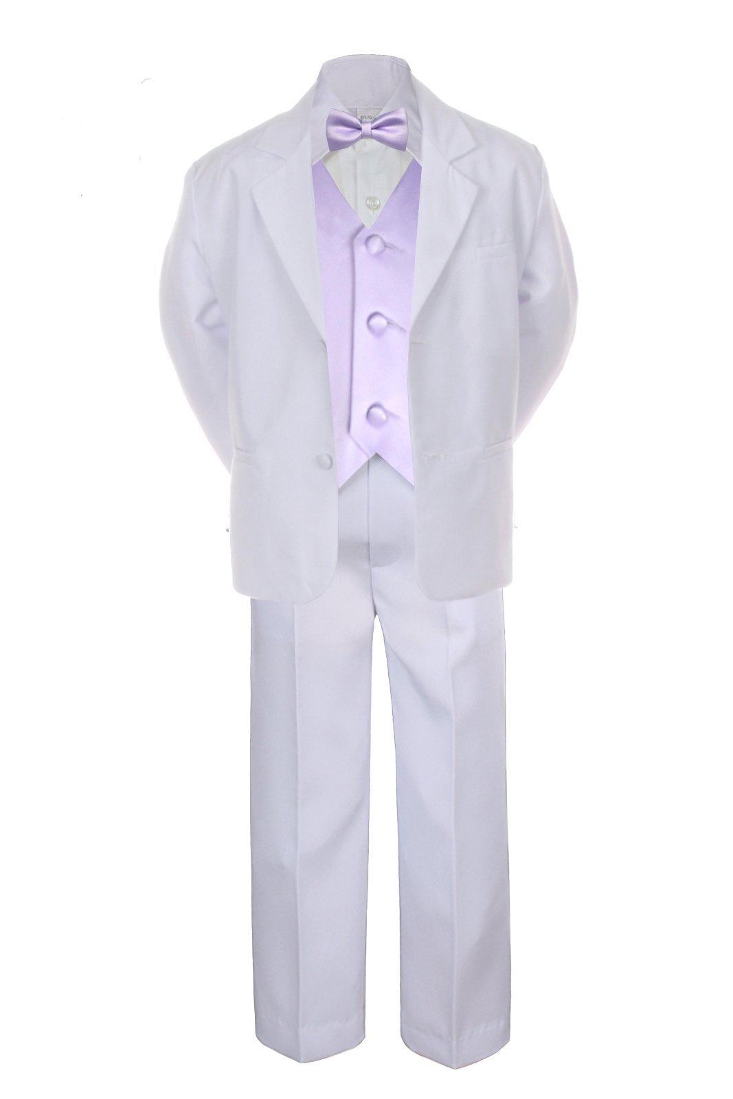 7-Piece Lilac Purple Vest & Bow Tie Set for Boys - Baby Toddler Formal Suit Tuxedo Outfit (Size S-20) | Wedding, Party, Photoshoot & Special Occasion Wear