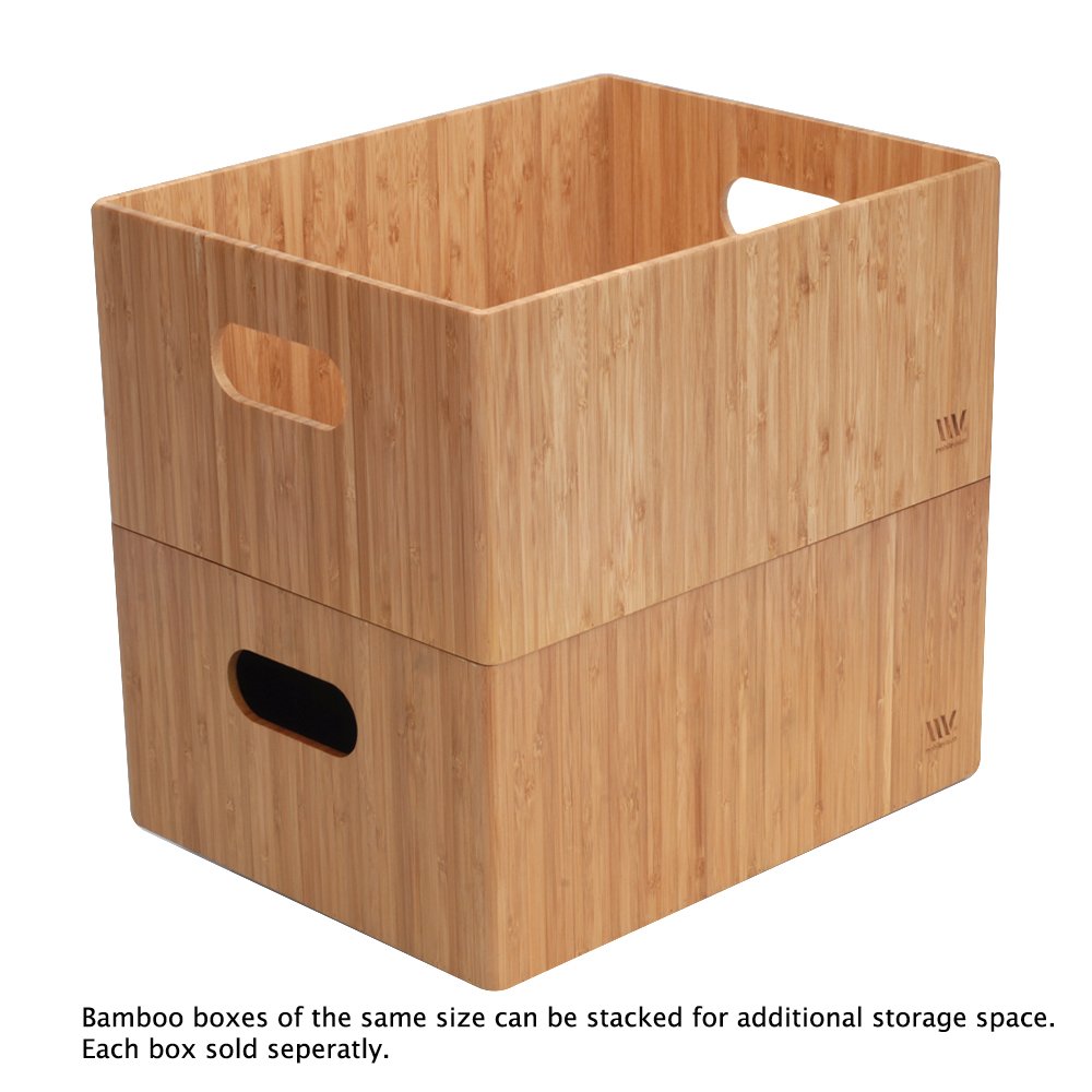 MobileVision Bamboo Storage Box - 14”x11”x6.5” Durable Organizer Bin with Handles, Stackable for Toys, Bedding, Clothes & Baby Essentials | Perfect for Nursery, Closet, Office & Craft Room Organization
