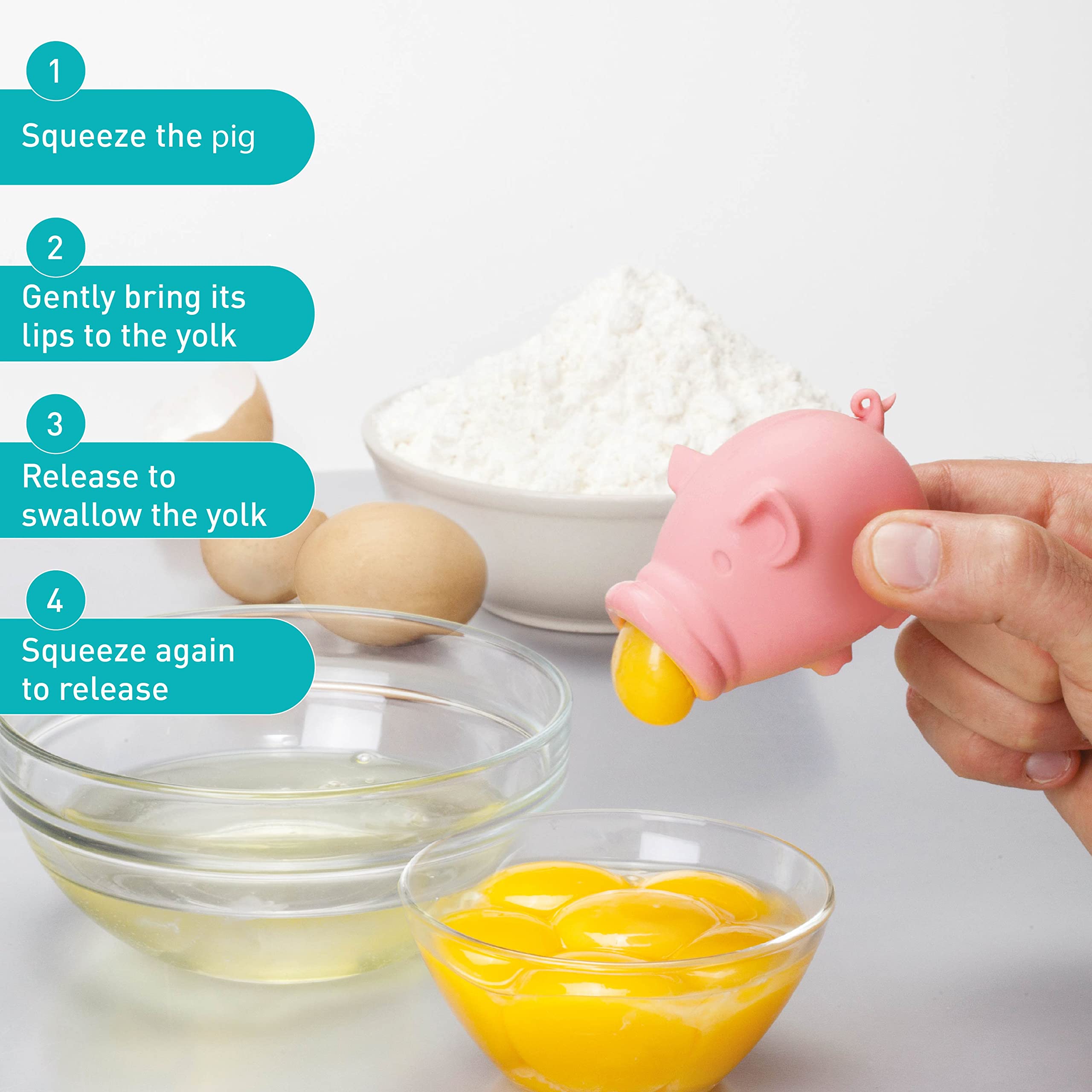 Peleg Design Silicone Egg Separator - Efficient Yolk & White Separator for Baking & Cooking | Easy Release Kitchen Gadget | Perfect for Cakes, Meringues & Breakfast Recipes (YolkPig)