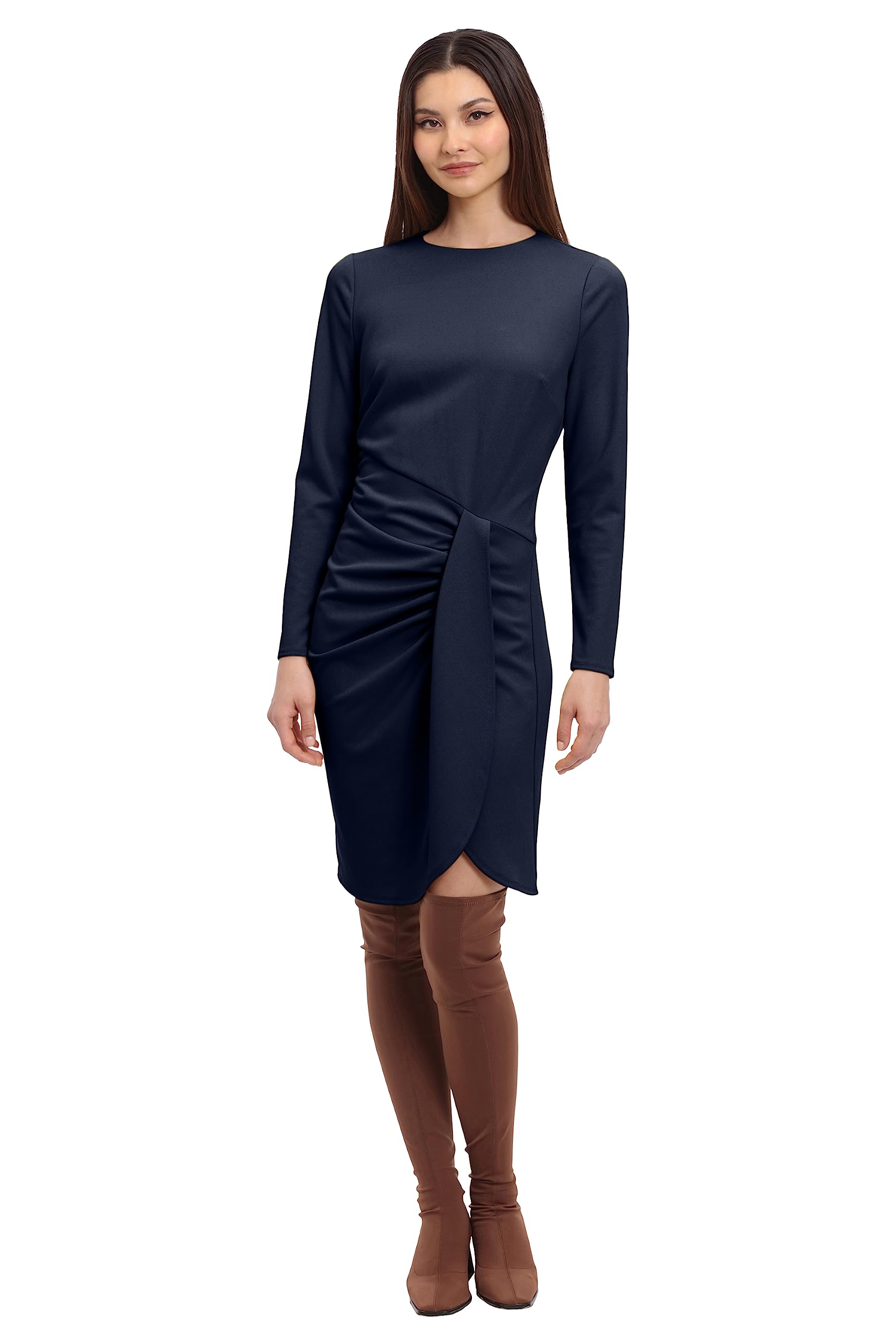 Donna Morgan Women's Long Sleeve Faux Wrap Dress - Elegant Office & Party Wear for Women | Flattering A-Line Silhouette | Plus Size Options Available | Perfect for Work, Cocktail Events & Special Occasions
