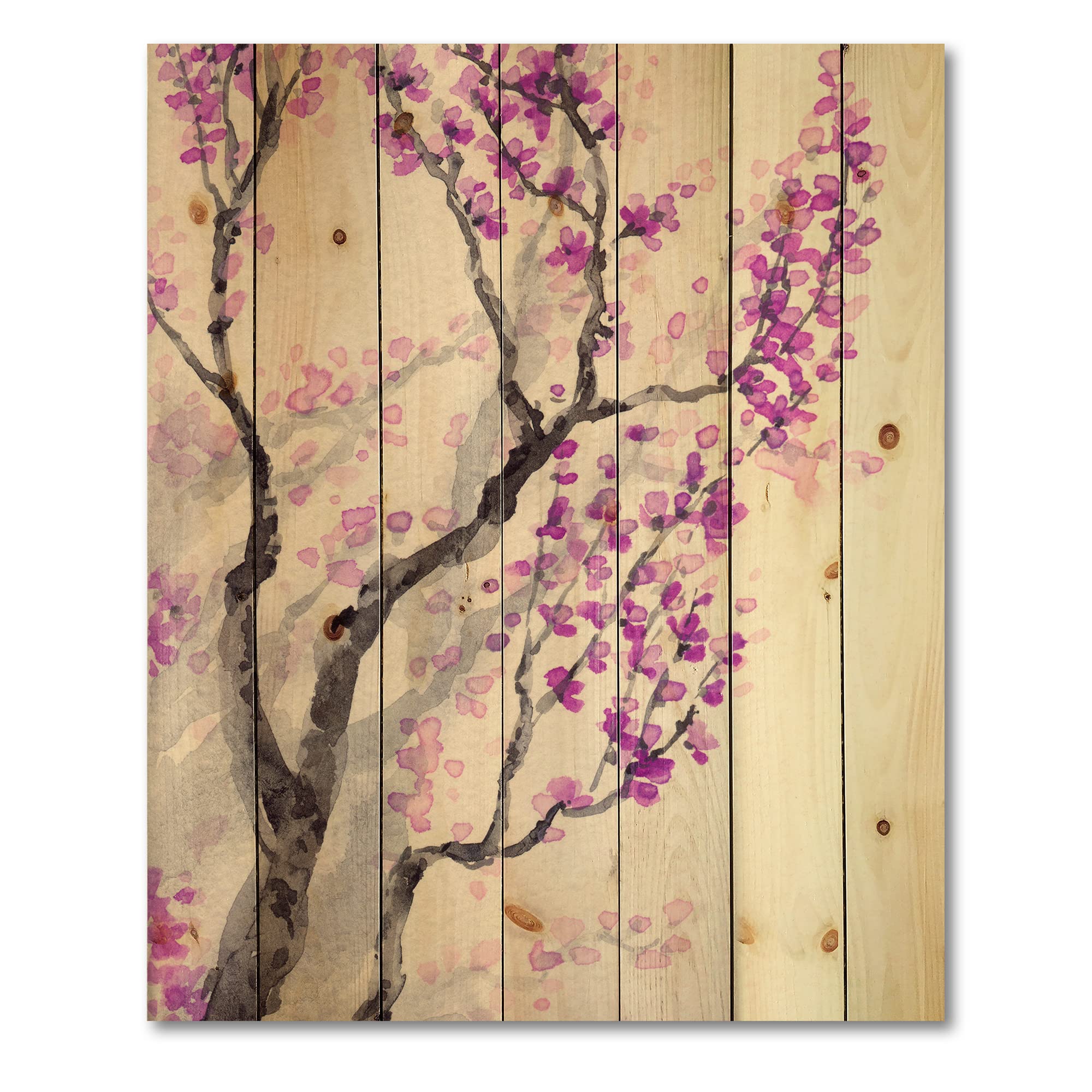 Spring Purple Flowers on Tree Branches - Traditional Wood Wall Decor, Large Floral Wood Wall Art Panel Printed on Natural Pine - Perfect for Living Room, Bedroom & Office Decoration