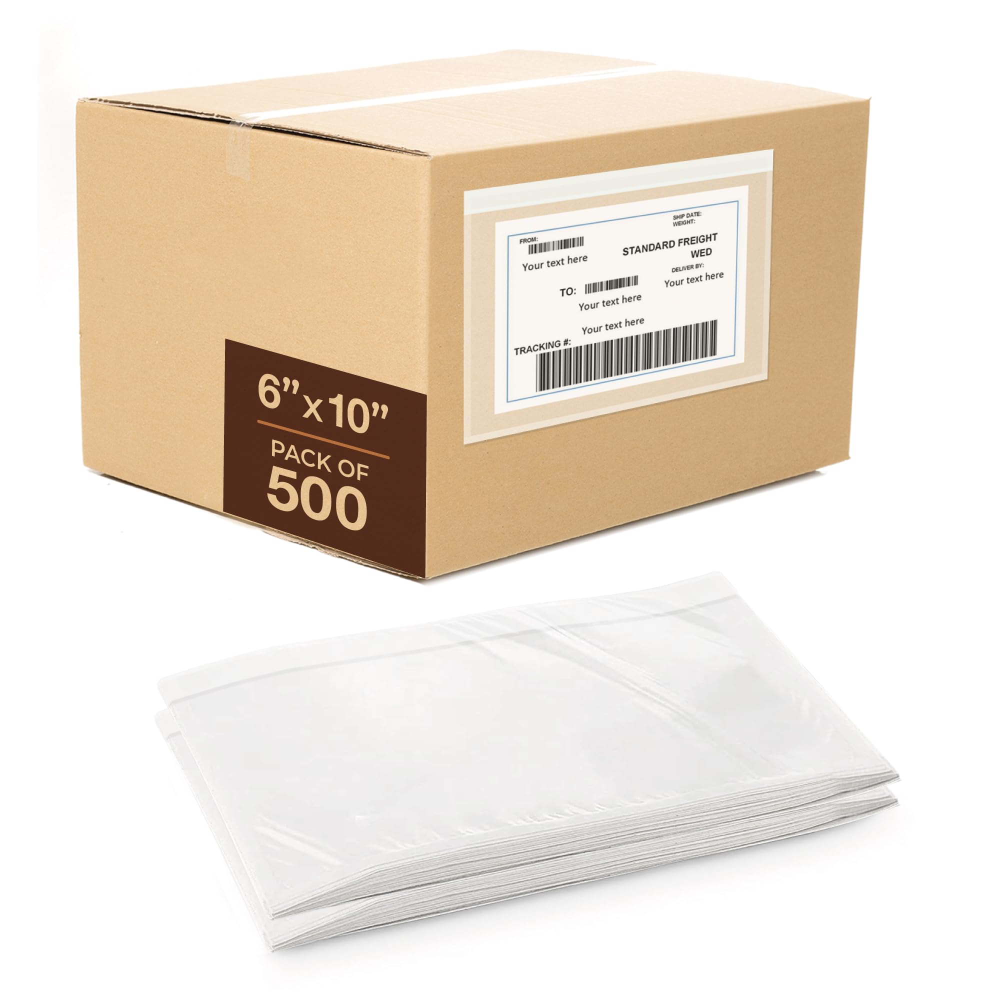 500 Pack 6x10 Shipping Label Sleeves with Strong Adhesive - Waterproof & Durable Document Protectors for Secure Mailing & Packaging | Ideal for E-commerce, Office Mailings & Business Shipping Needs
